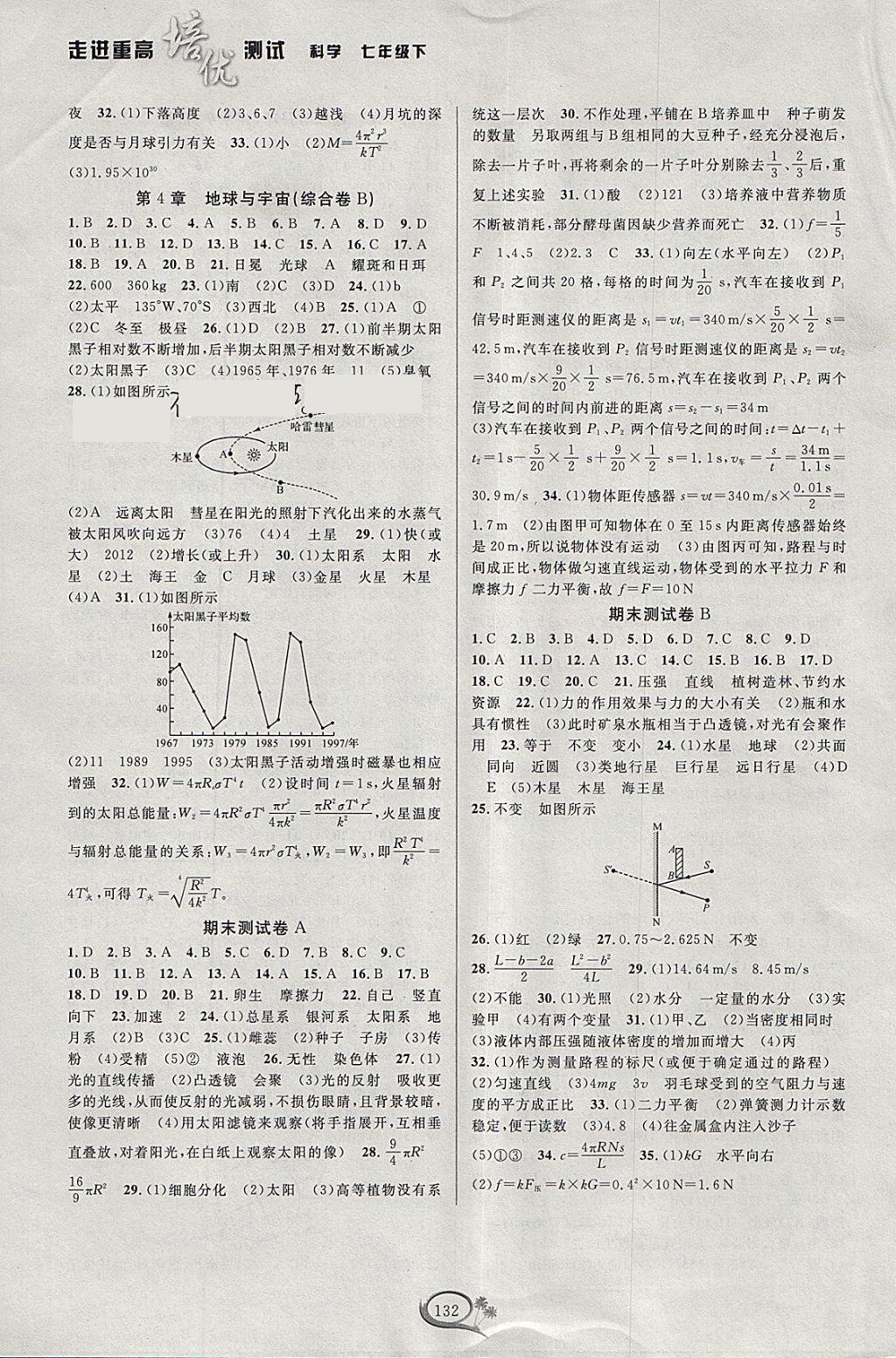 2018年走进重高培优测试七年级科学下册浙教版 参考答案第6页