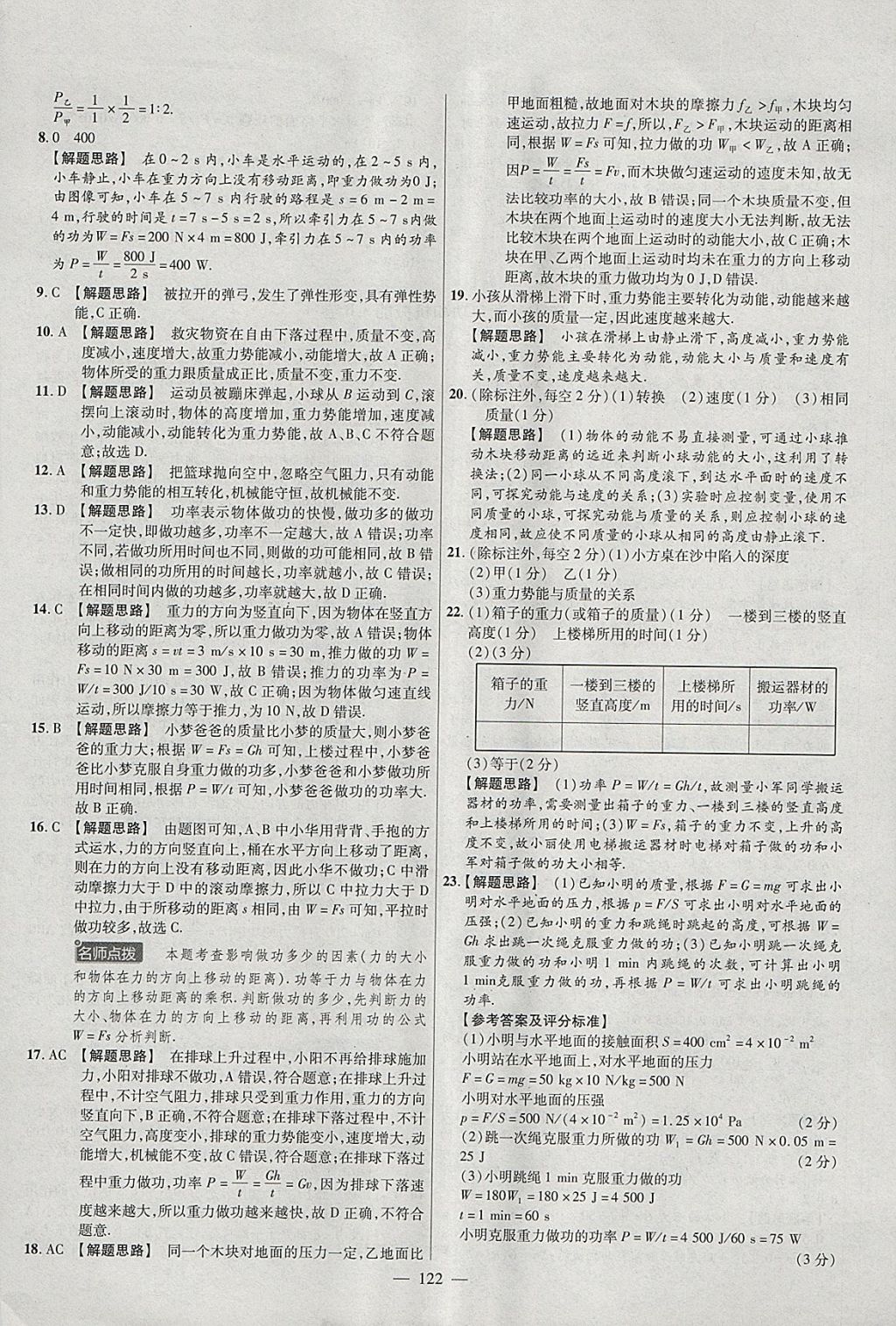 2018年金考卷活页题选八年级物理下册人教版 参考答案第14页