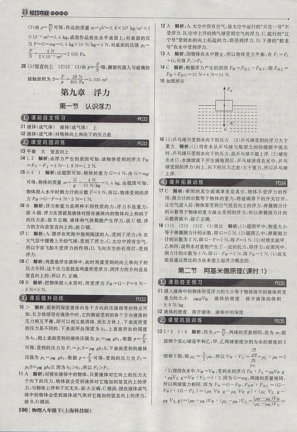 2018年1加1轻巧夺冠优化训练八年级物理下册沪科版银版 参考答案第13页