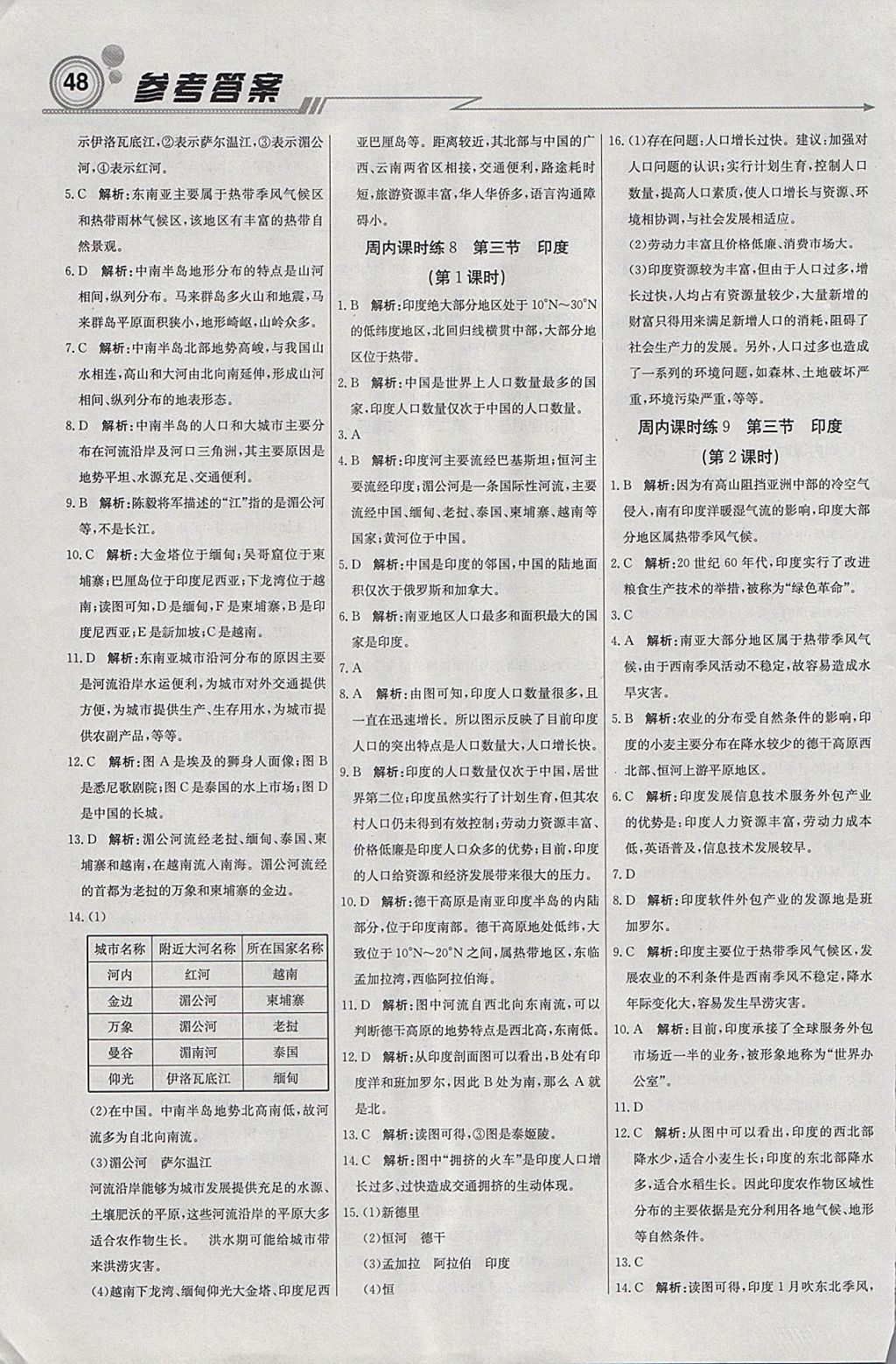 2018年輕巧奪冠周測月考直通中考七年級地理下冊人教版 參考答案第4頁