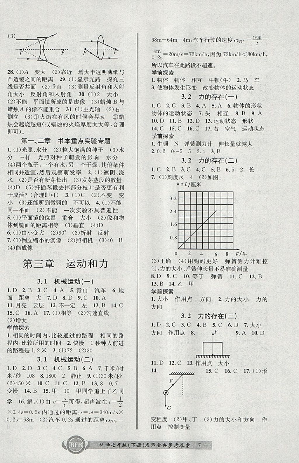 2018年名師金典BFB初中課時(shí)優(yōu)化七年級科學(xué)下冊理科綜合浙教版 參考答案第7頁