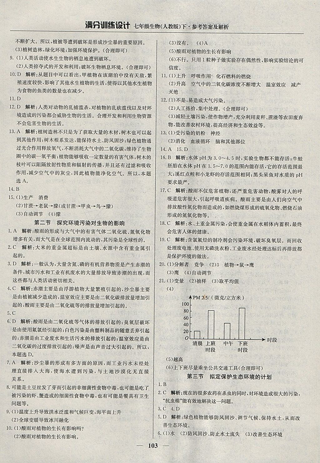 2018年满分训练设计七年级生物下册人教版 参考答案第16页