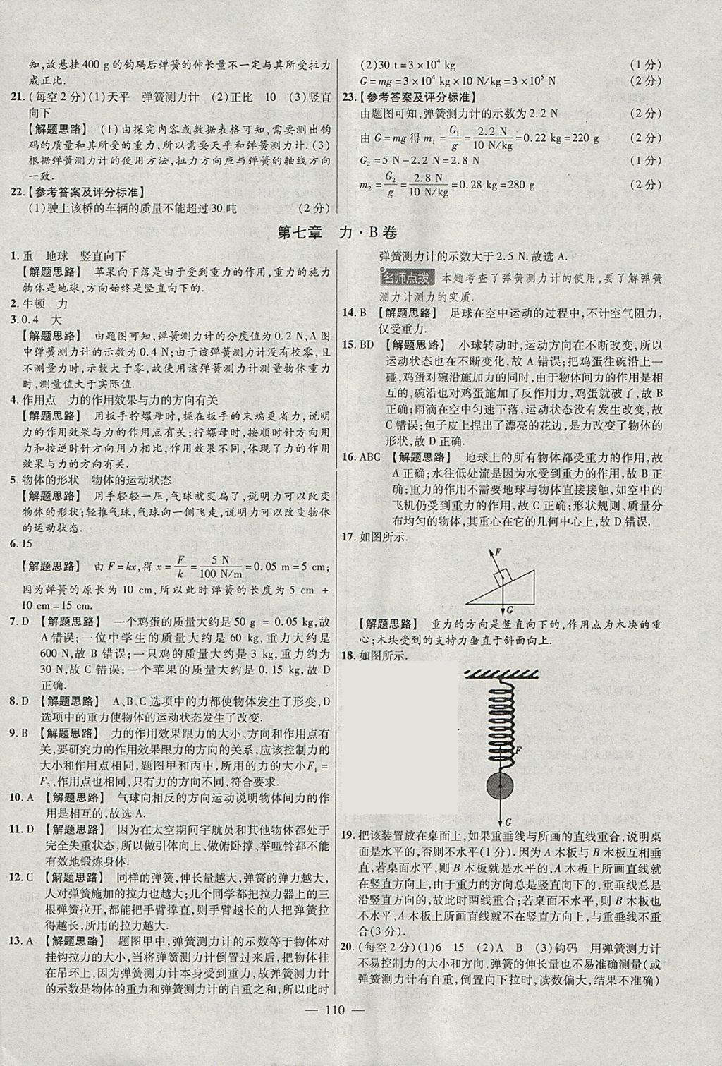 2018年金考卷活页题选八年级物理下册人教版 参考答案第2页