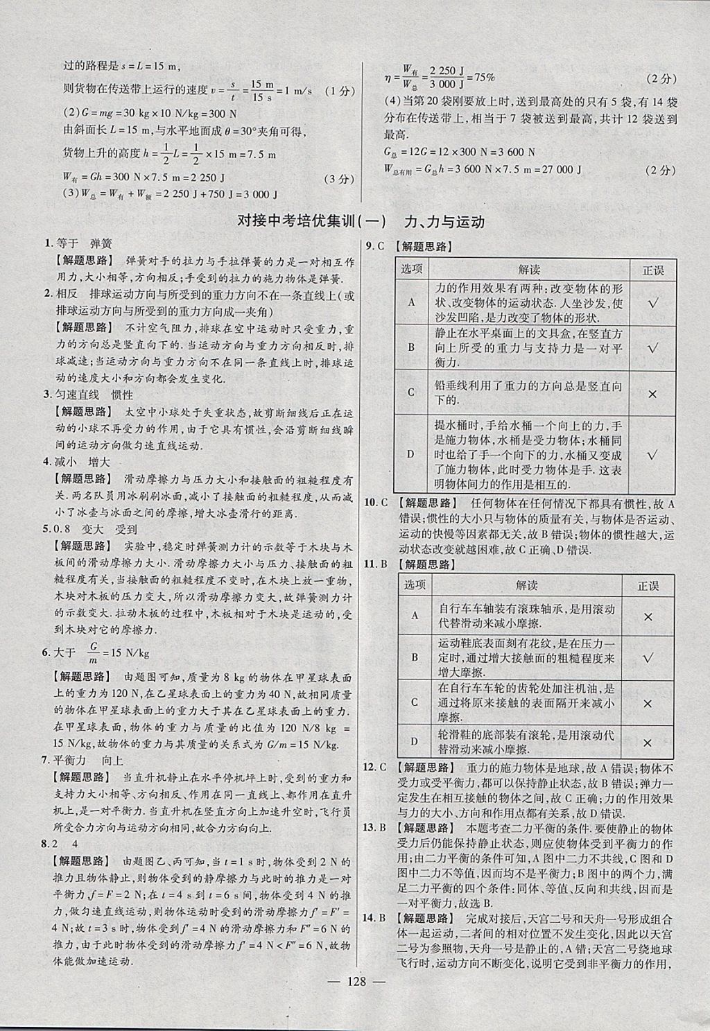 2018年金考卷活页题选八年级物理下册人教版 参考答案第20页