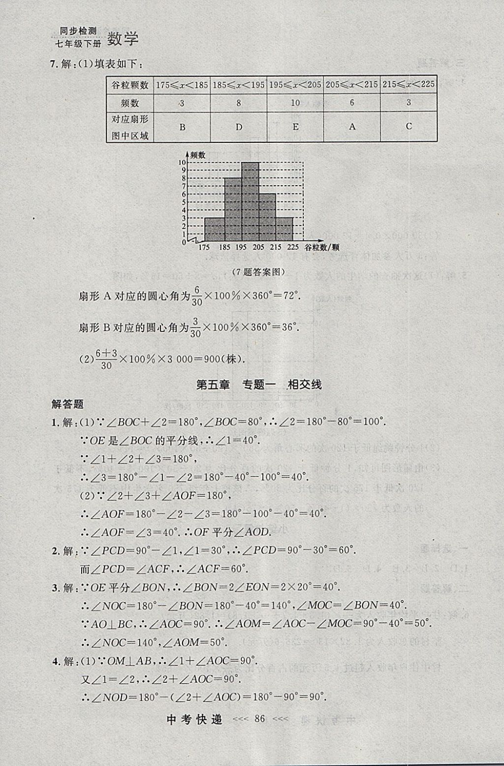 2018年中考快遞同步檢測七年級數(shù)學下冊人教版大連專用 參考答案第22頁