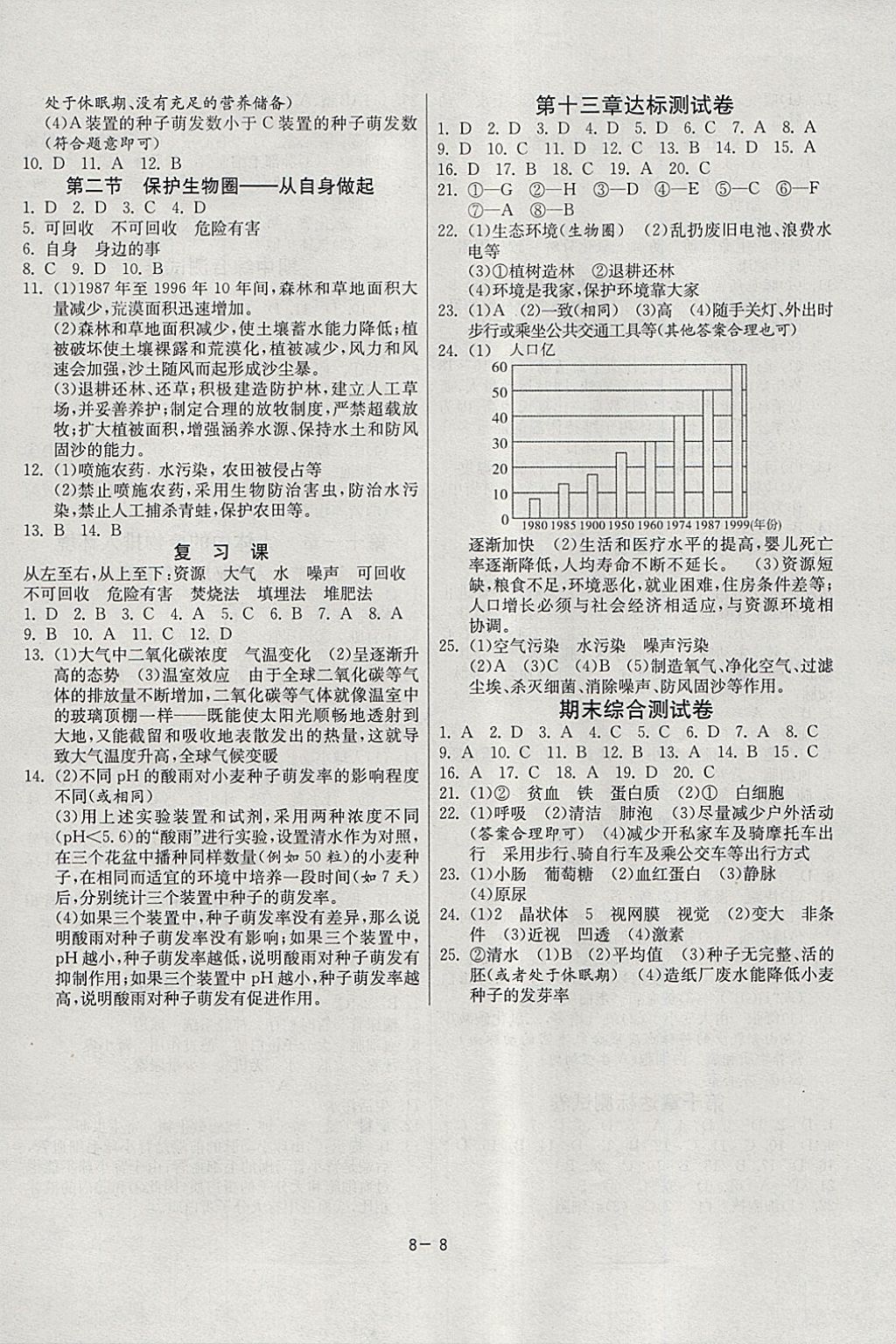 2018年課時(shí)訓(xùn)練七年級生物學(xué)下冊蘇教版 參考答案第8頁