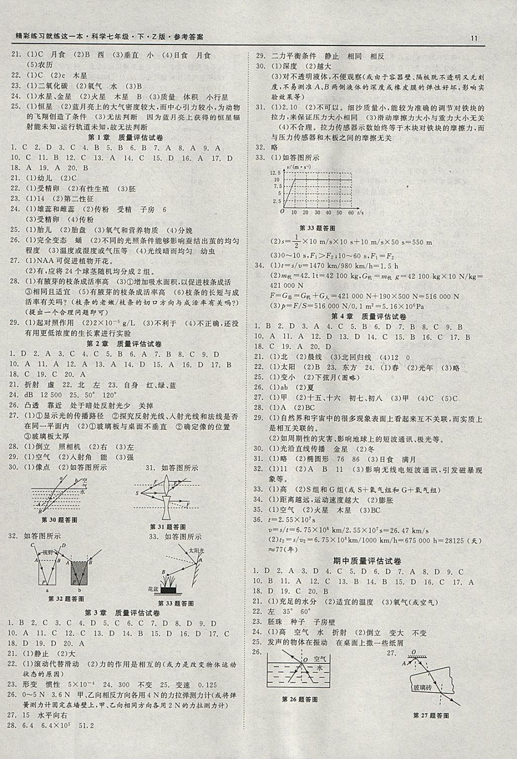 2018年精彩练习就练这一本七年级科学下册浙教版 参考答案第11页