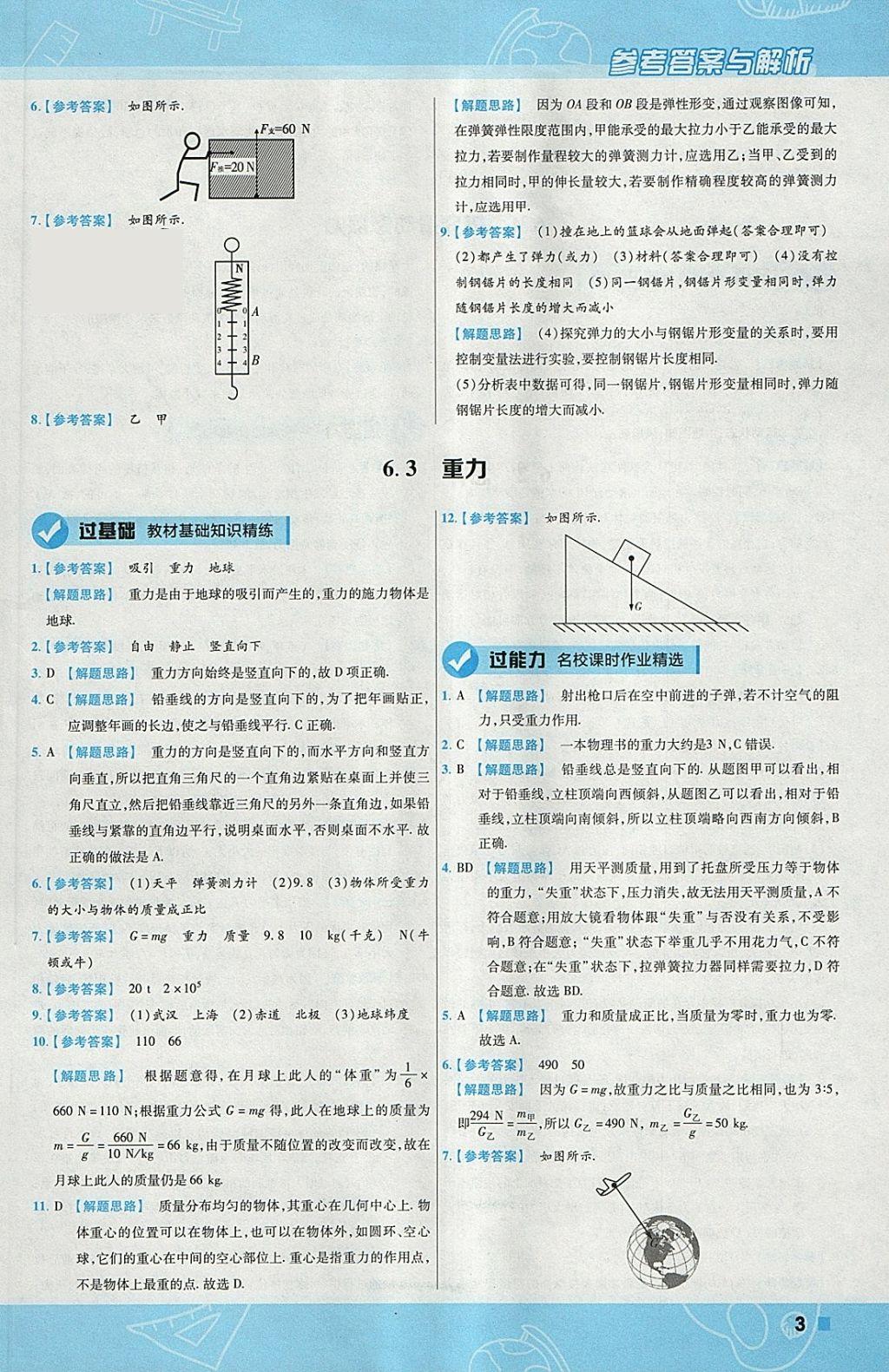 2018年一遍過(guò)初中物理八年級(jí)下冊(cè)滬粵版 參考答案第3頁(yè)