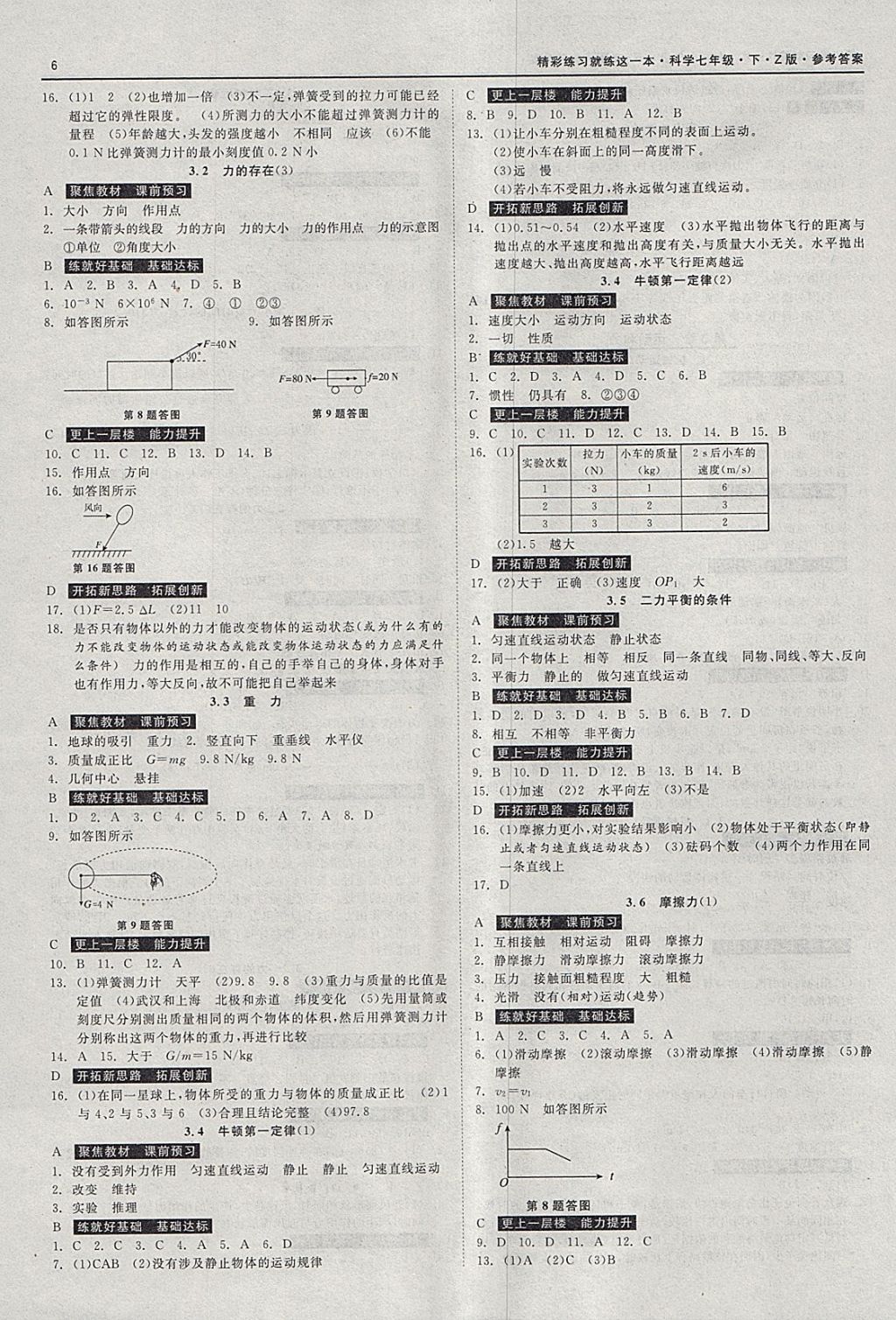 2018年精彩練習(xí)就練這一本七年級(jí)科學(xué)下冊(cè)浙教版 參考答案第6頁