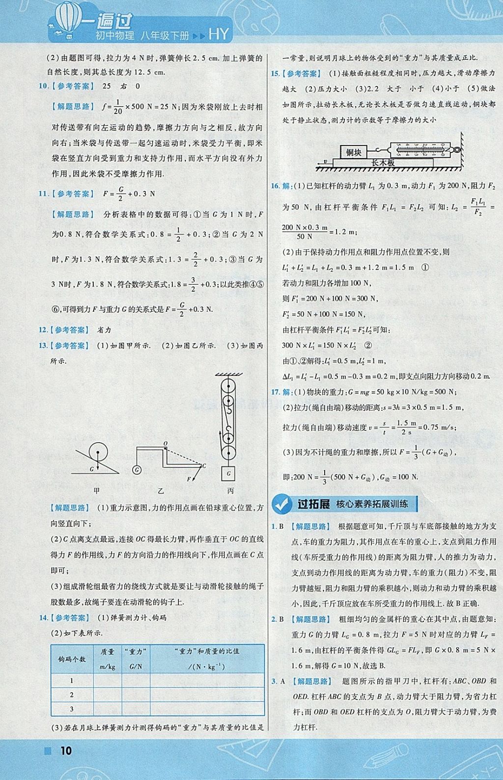 2018年一遍過初中物理八年級(jí)下冊(cè)滬粵版 參考答案第10頁