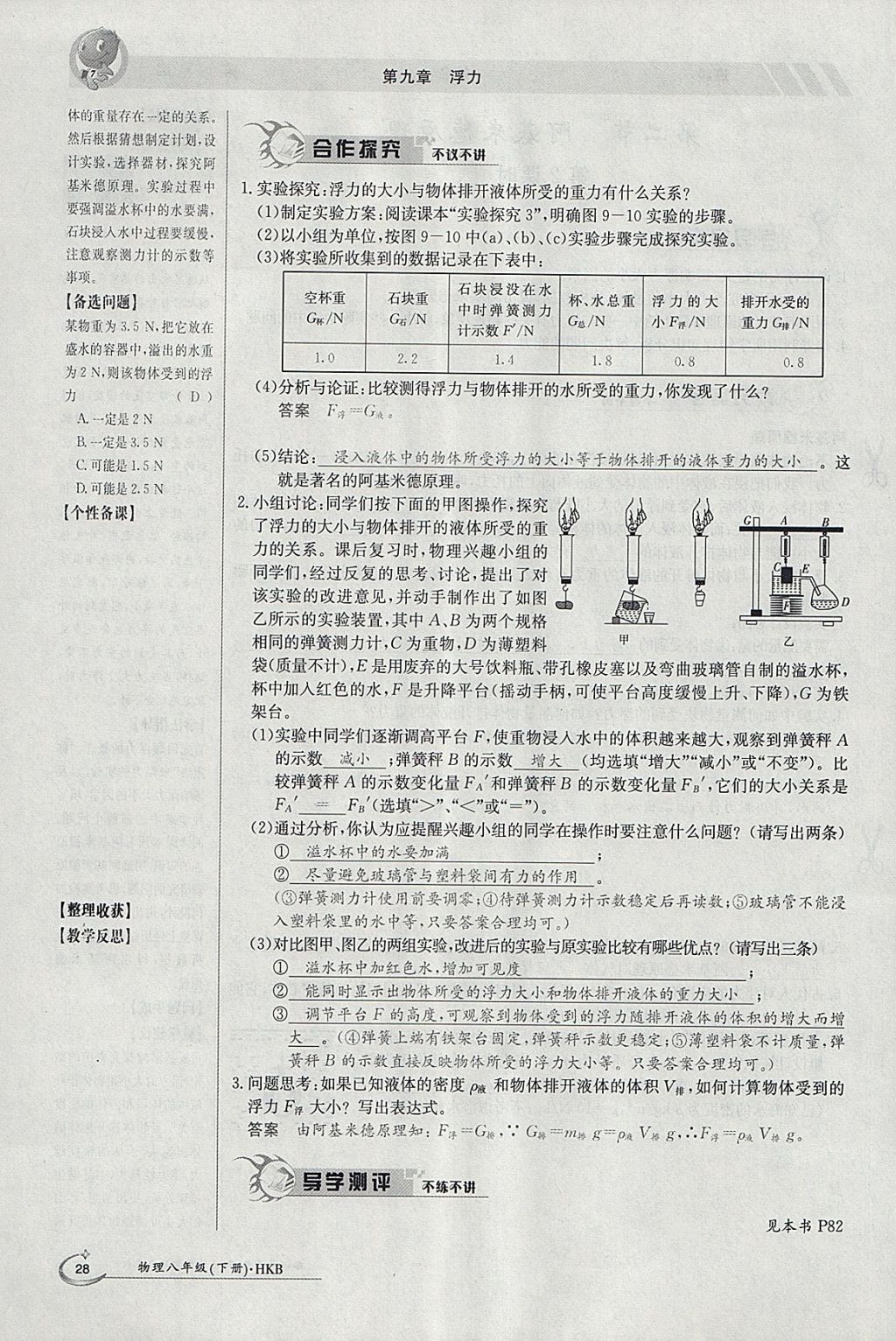 2018年金太陽導(dǎo)學(xué)案八年級物理下冊滬科版 參考答案第54頁