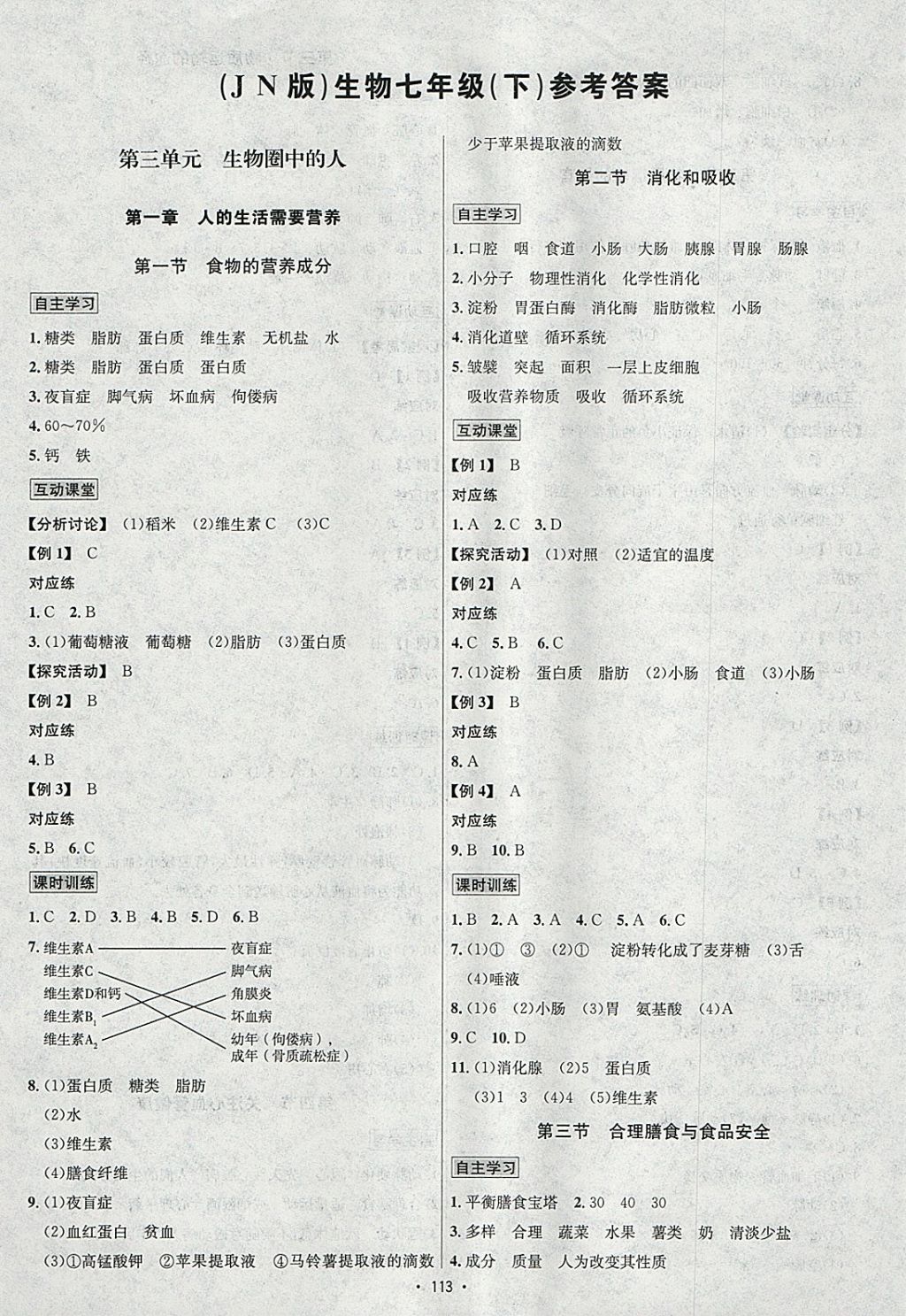 2018年優(yōu)學(xué)名師名題七年級(jí)生物下冊(cè)濟(jì)南版 參考答案第1頁