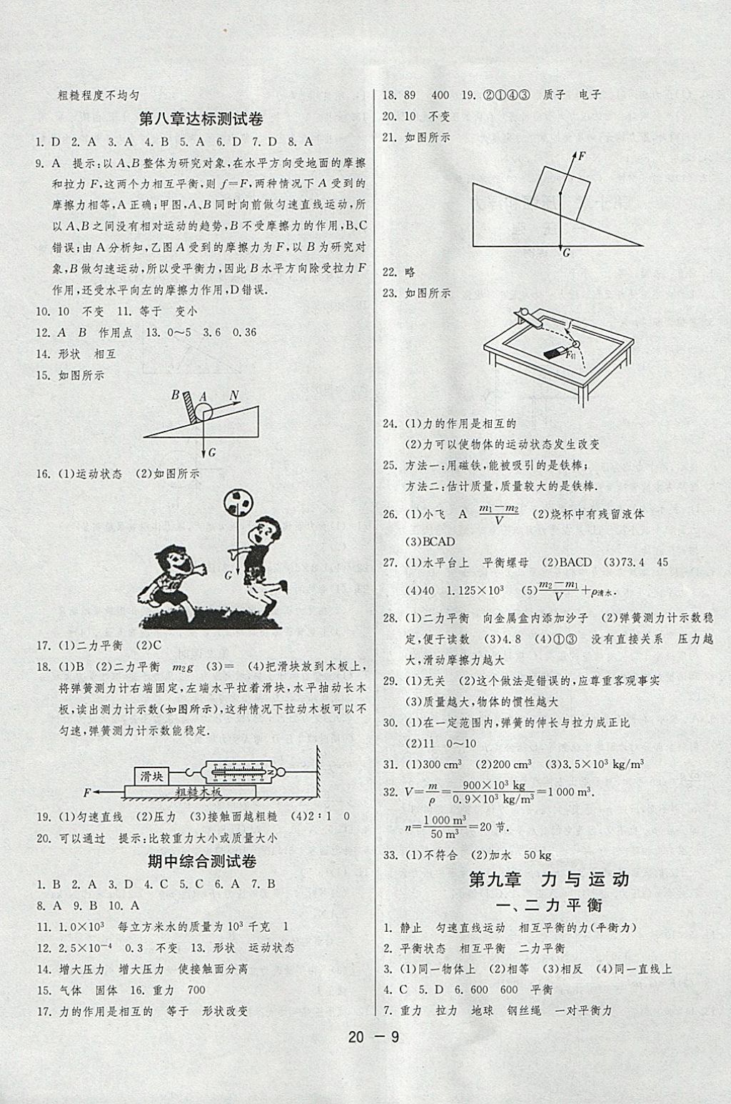 2018年1课3练单元达标测试八年级物理下册苏科版 参考答案第9页