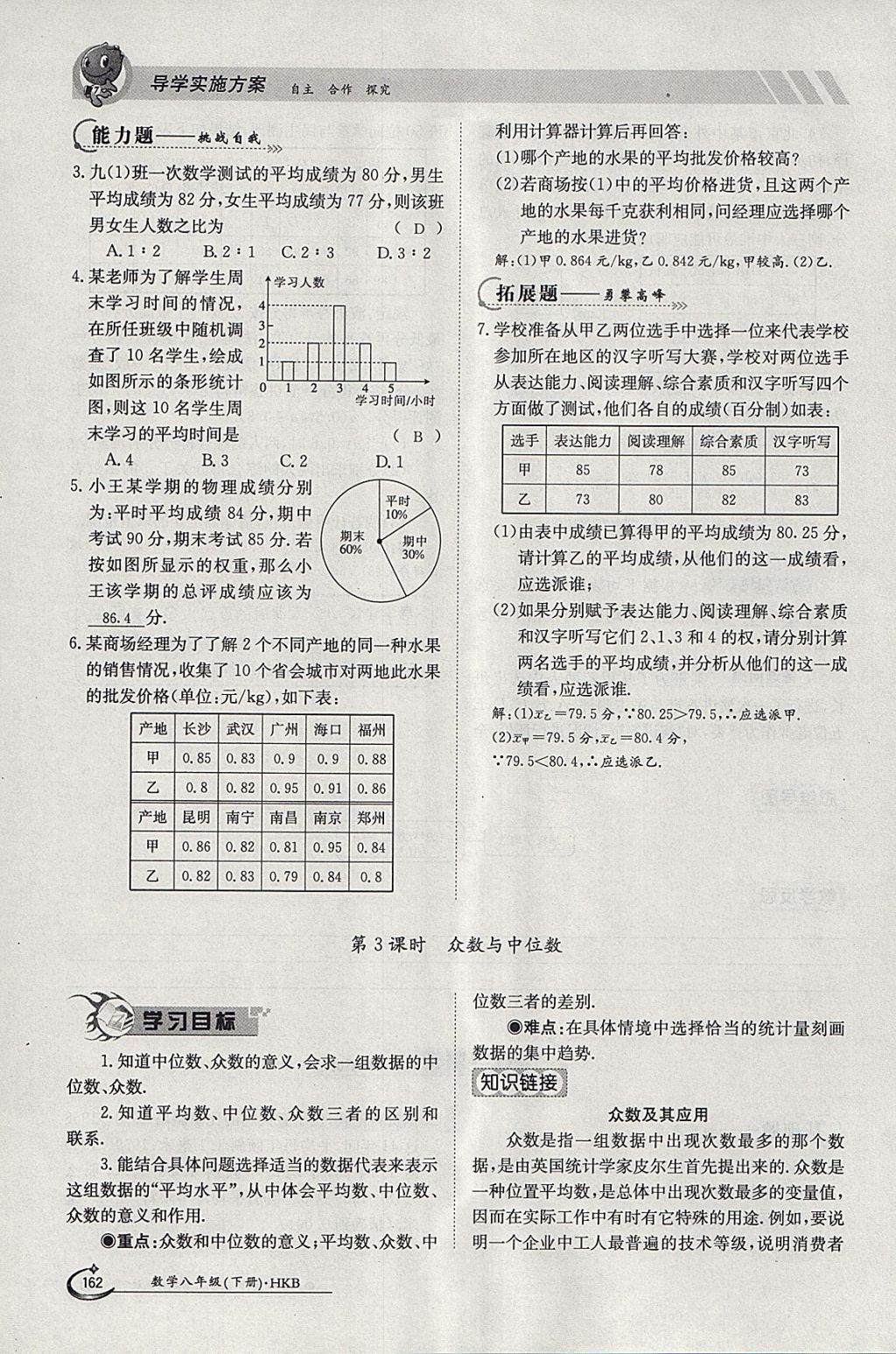 2018年金太陽導(dǎo)學(xué)案八年級數(shù)學(xué)下冊滬科版 參考答案第162頁