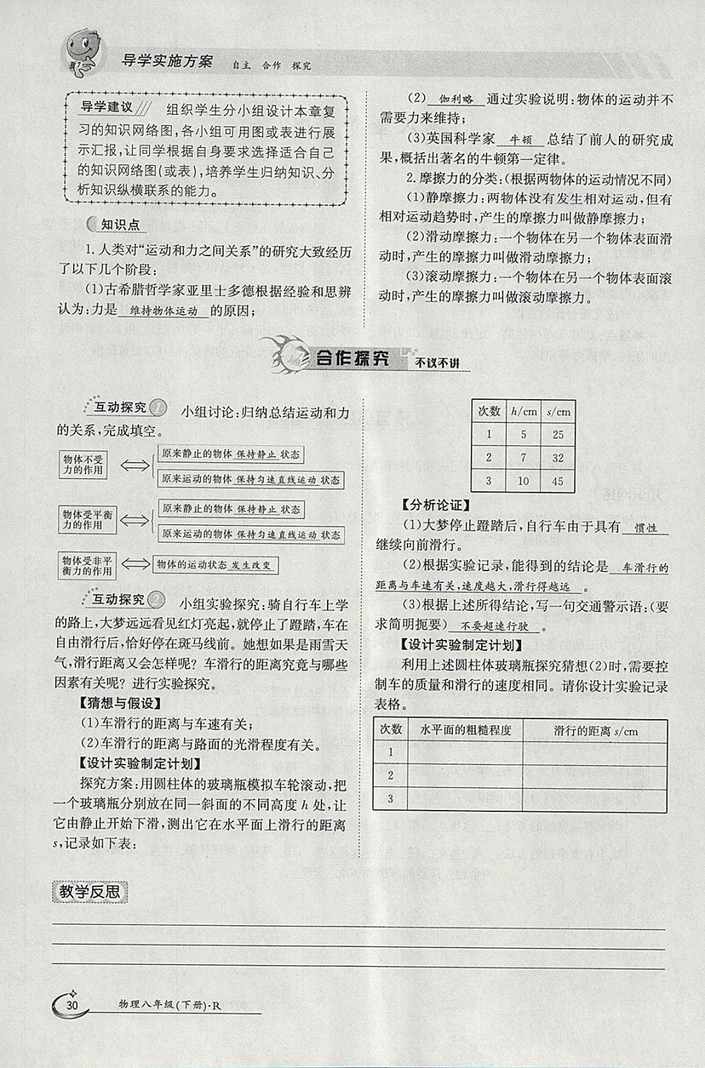 2018年金太陽導(dǎo)學(xué)案八年級(jí)物理下冊(cè)人教版 參考答案第55頁