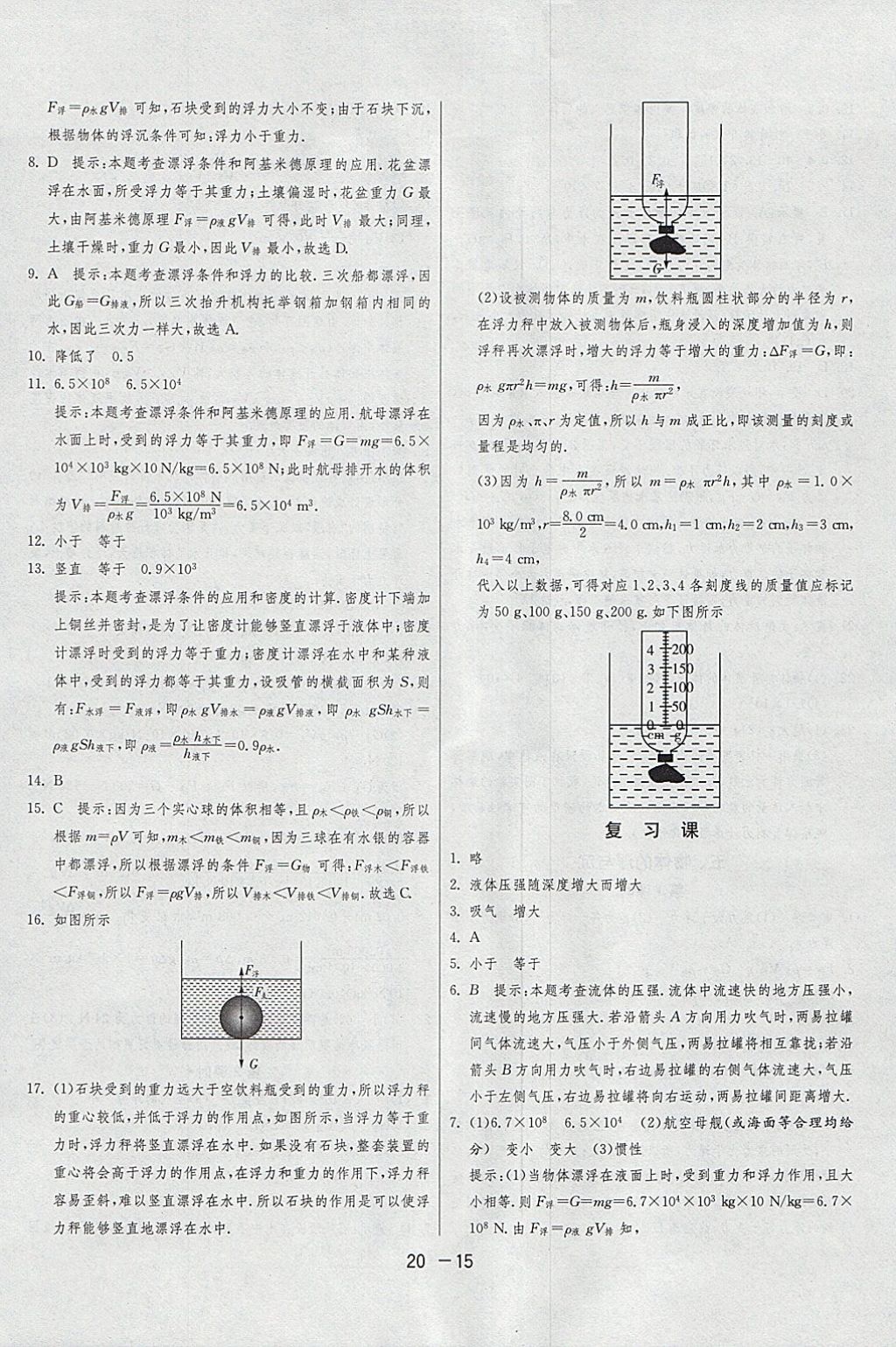 2018年1課3練單元達(dá)標(biāo)測試八年級物理下冊蘇科版 參考答案第15頁