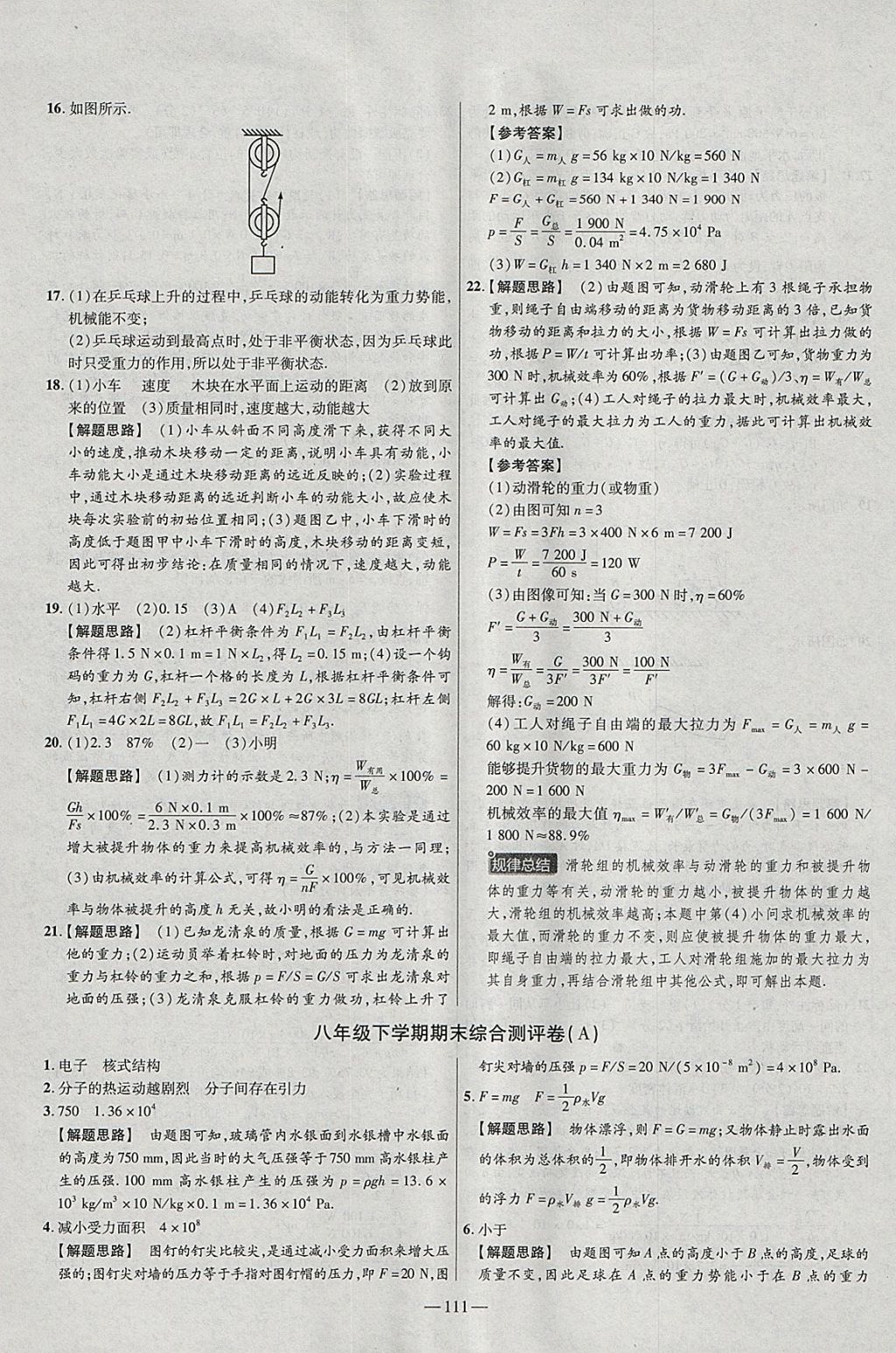 2018年金考卷活頁題選八年級(jí)物理下冊(cè)滬科版 參考答案第21頁