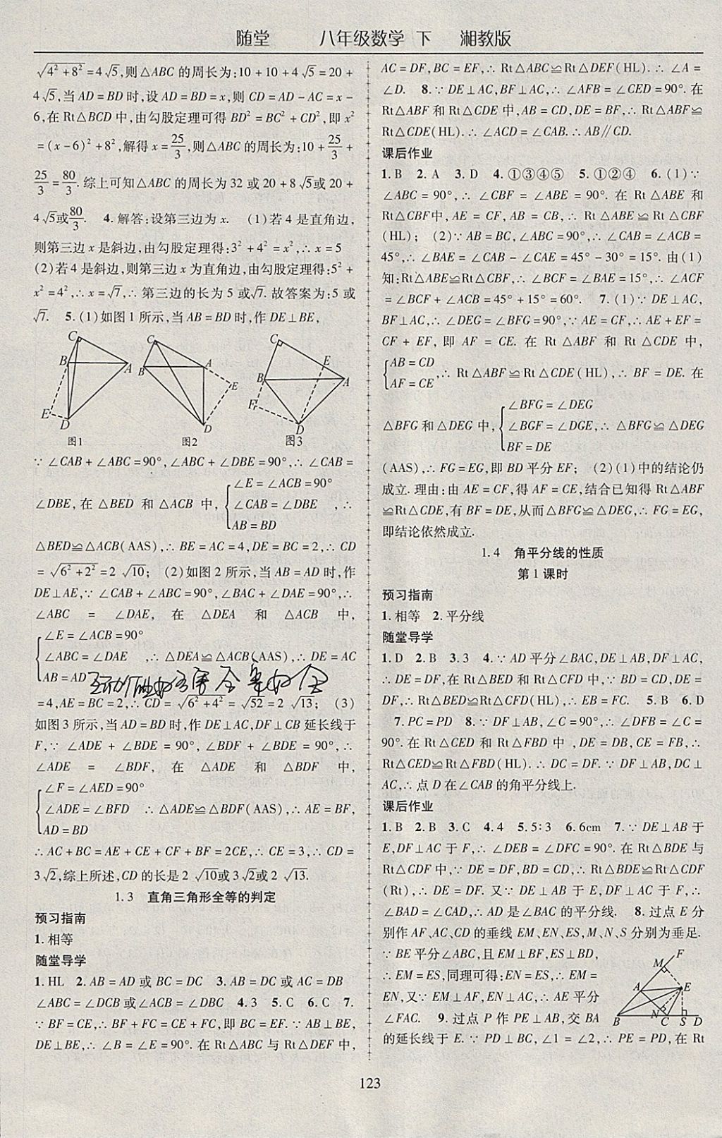 2018年随堂1加1导练八年级数学下册湘教版 参考答案第3页