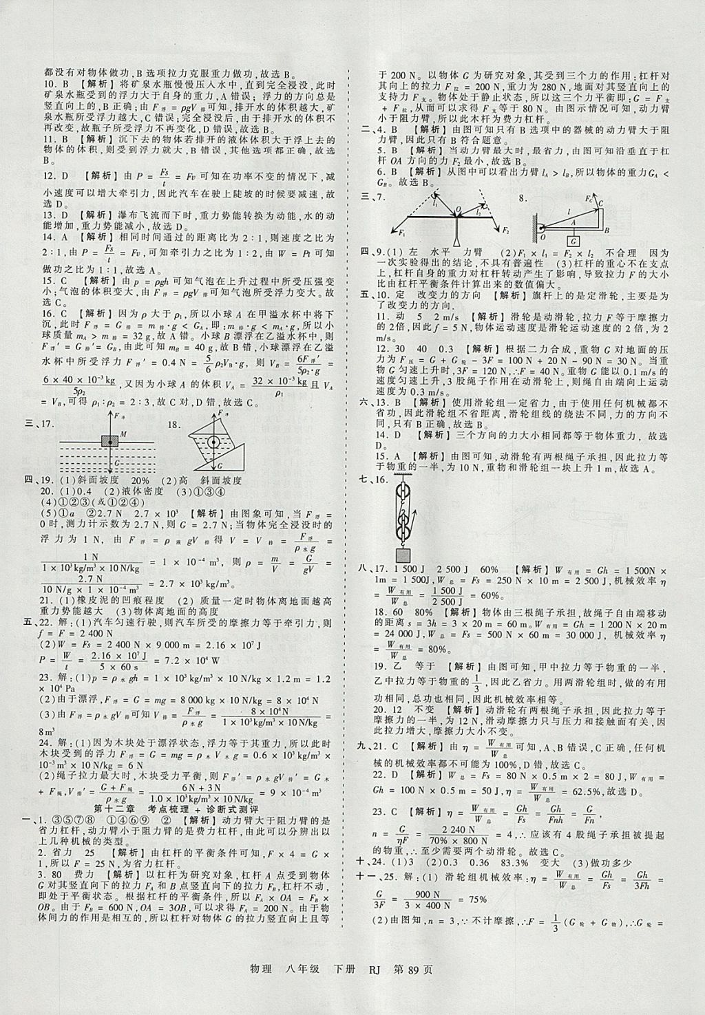 2018年王朝霞考點梳理時習(xí)卷八年級物理下冊人教版 參考答案第9頁