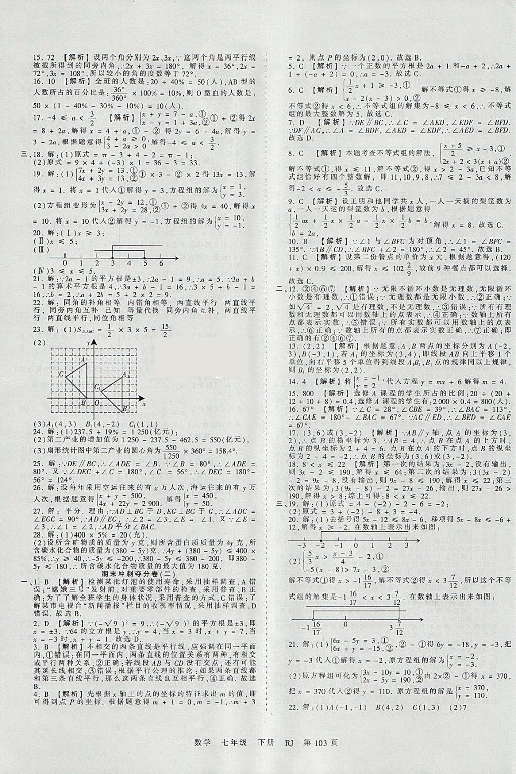 2018年王朝霞考点梳理时习卷七年级数学下册人教版 参考答案第15页