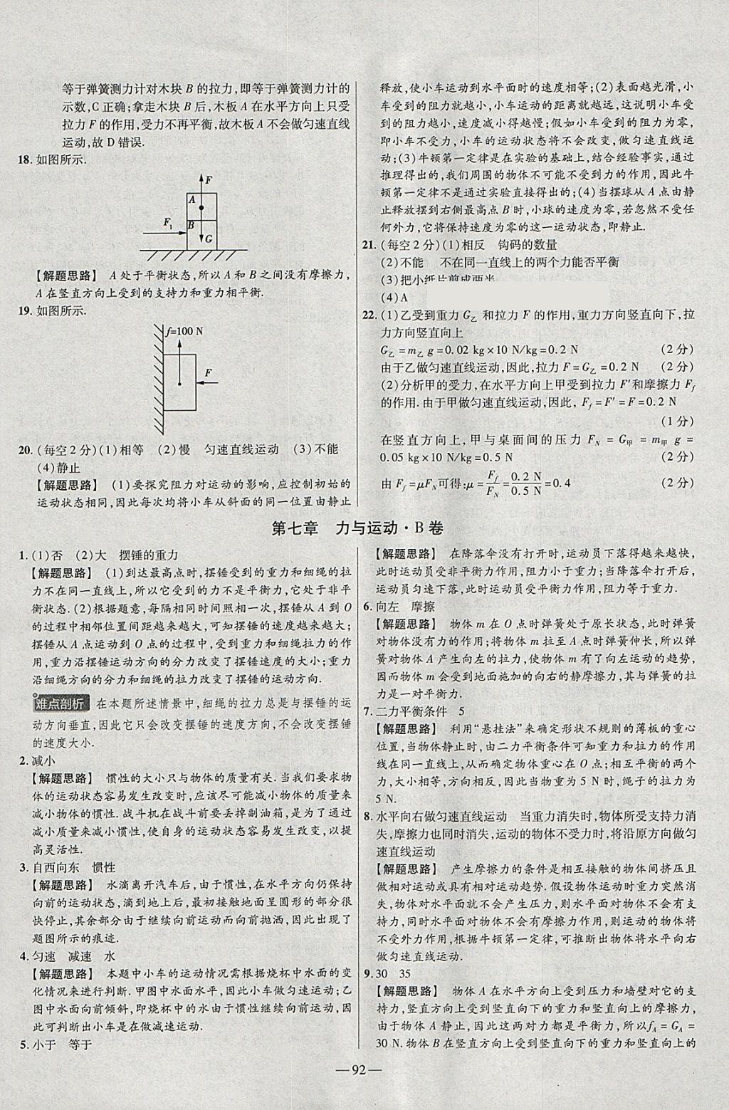 2018年金考卷活頁題選八年級物理下冊滬科版 參考答案第2頁