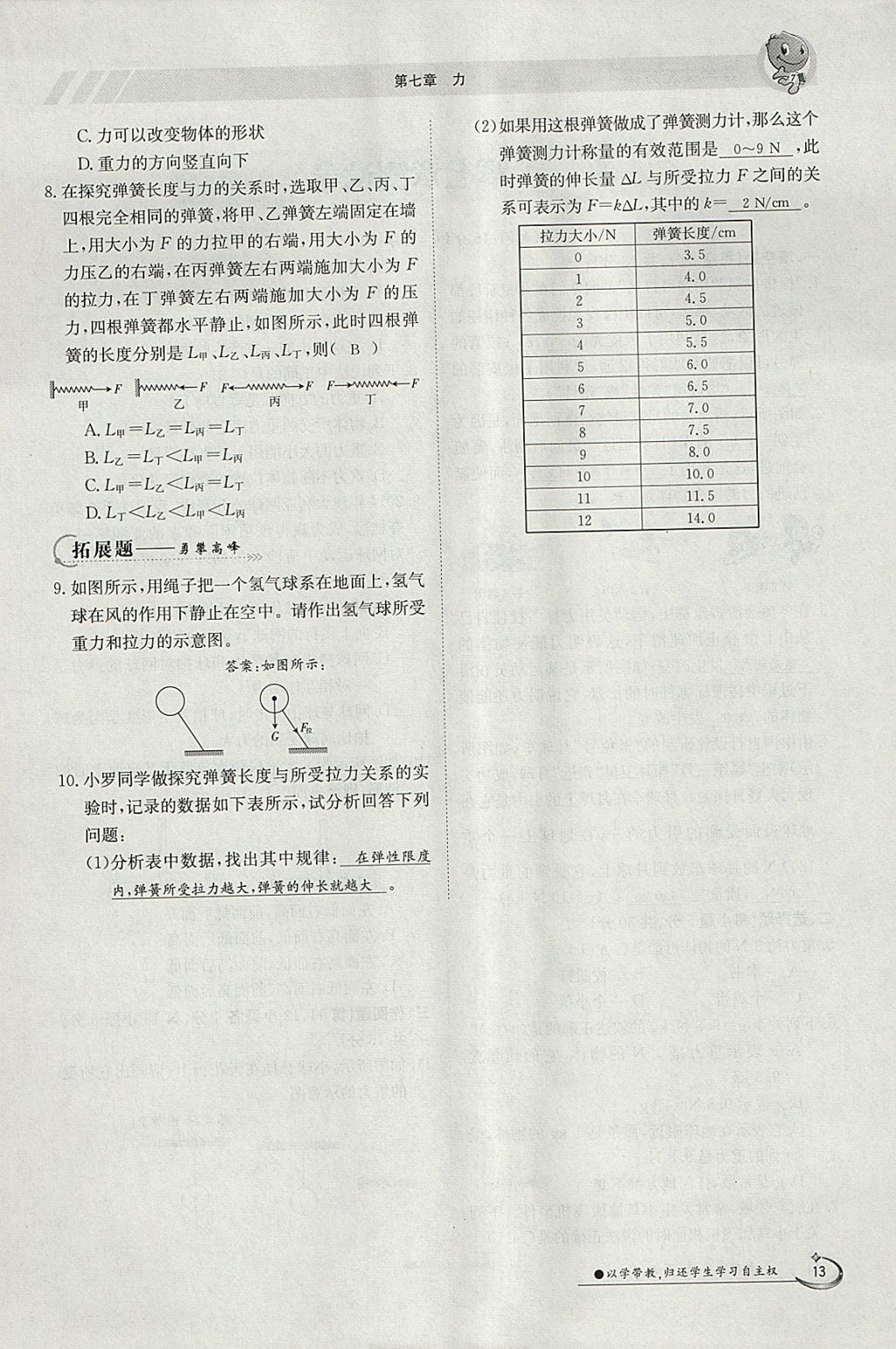 2018年金太陽(yáng)導(dǎo)學(xué)案八年級(jí)物理下冊(cè)人教版 參考答案第13頁(yè)