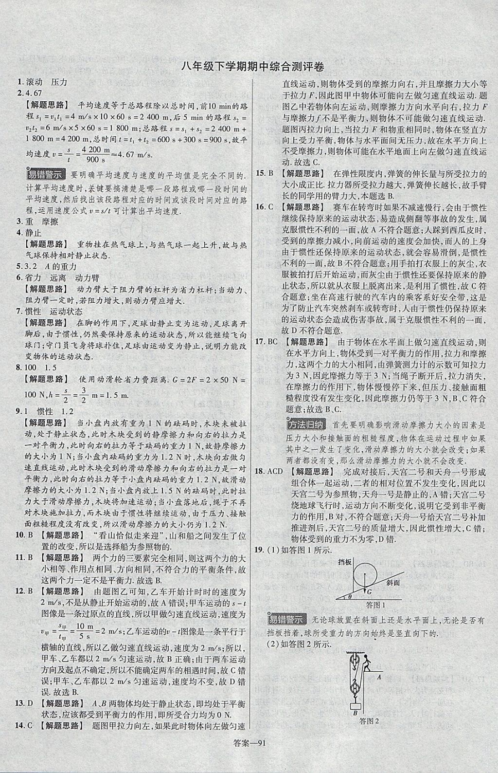 2018年金考卷活頁(yè)題選八年級(jí)物理下冊(cè)滬粵版 參考答案第7頁(yè)