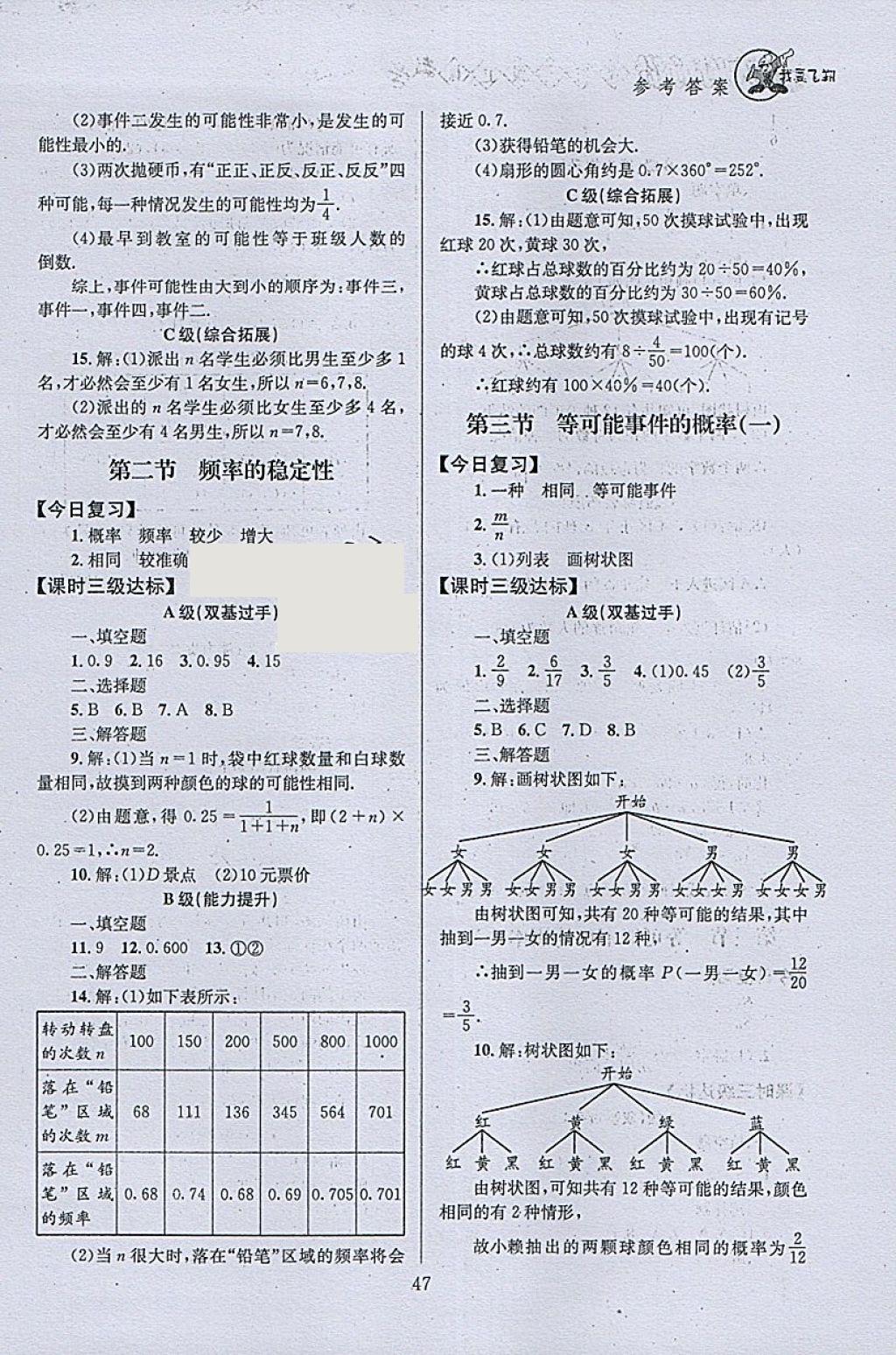 2018年天府前沿课时三级达标七年级数学下册北师大版 参考答案第47页