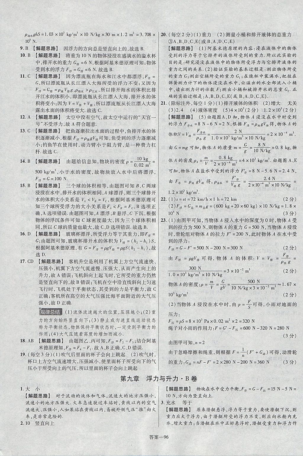 2018年金考卷活页题选八年级物理下册沪粤版 参考答案第12页