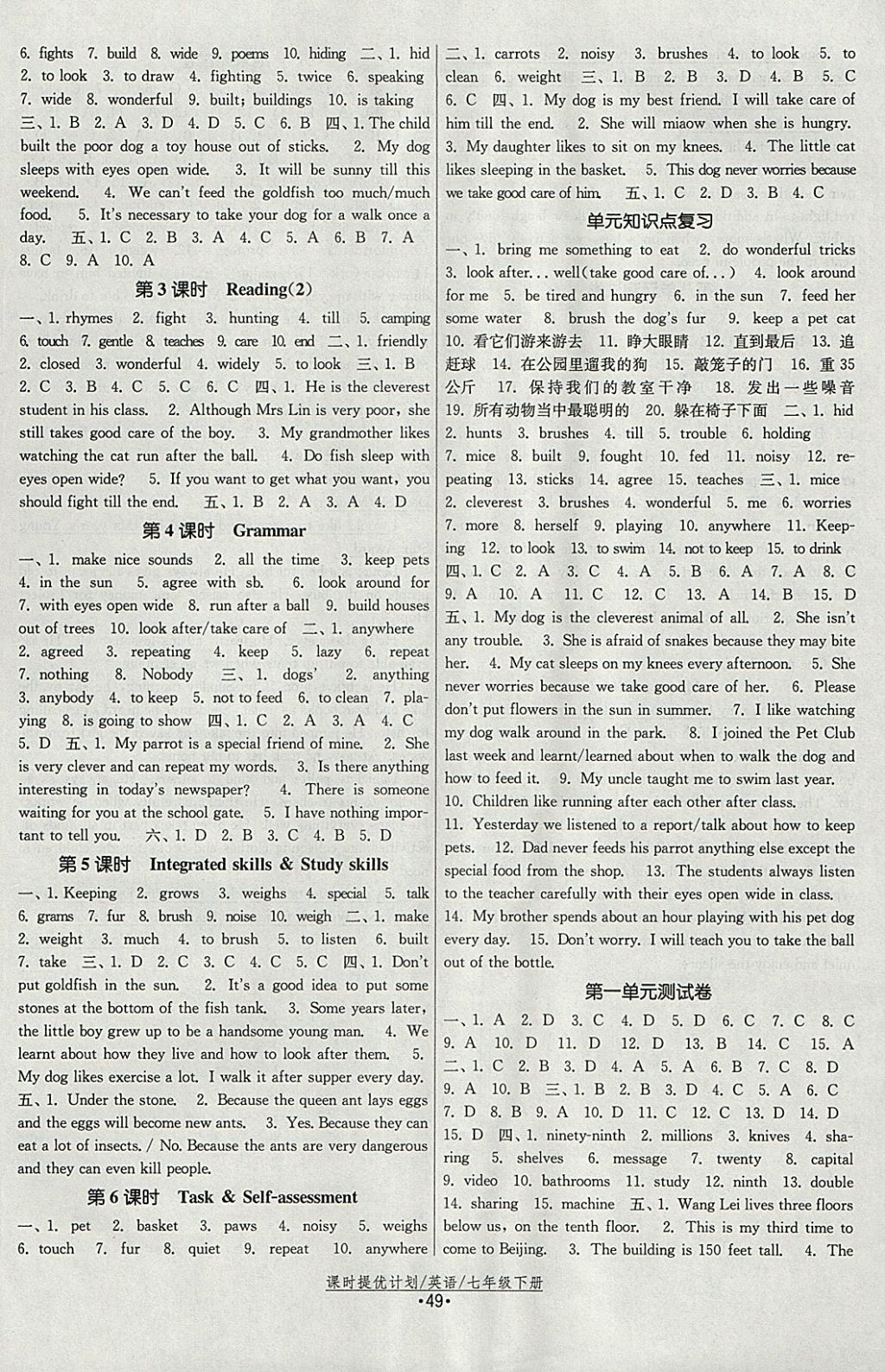 2018年課時(shí)提優(yōu)計(jì)劃作業(yè)本七年級(jí)英語(yǔ)下冊(cè)蘇州專版 參考答案第9頁(yè)