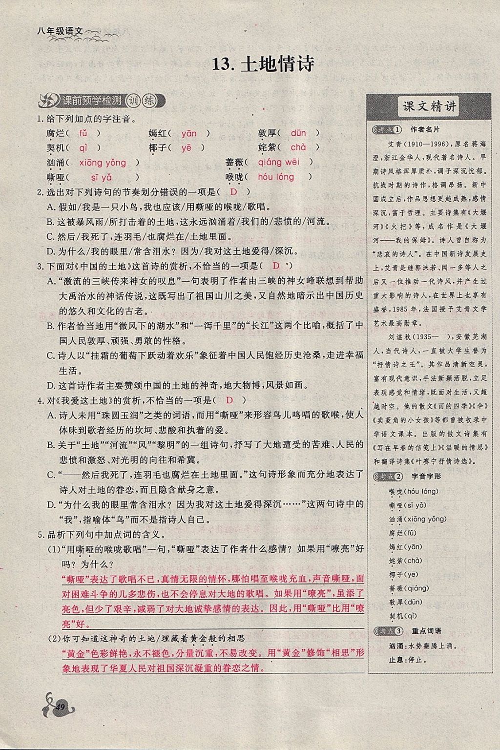 2018年思維新觀察八年級(jí)語(yǔ)文下冊(cè)鄂教版 參考答案第49頁(yè)