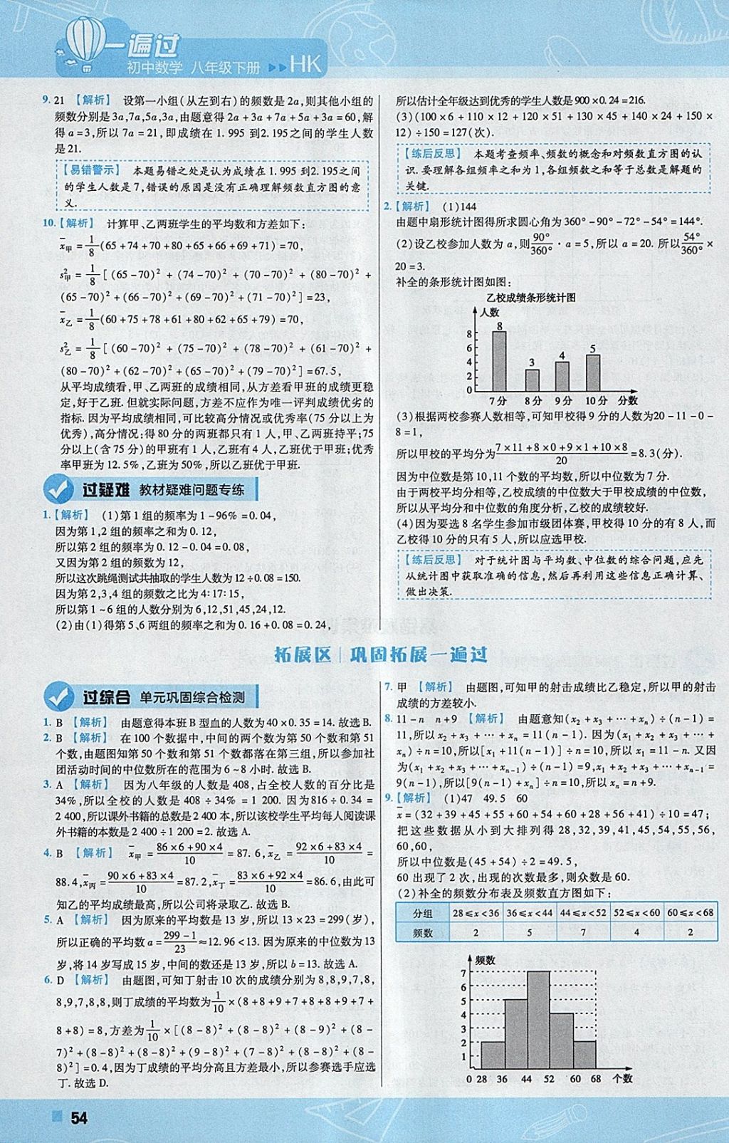 2018年一遍过初中数学八年级下册沪科版 参考答案第54页