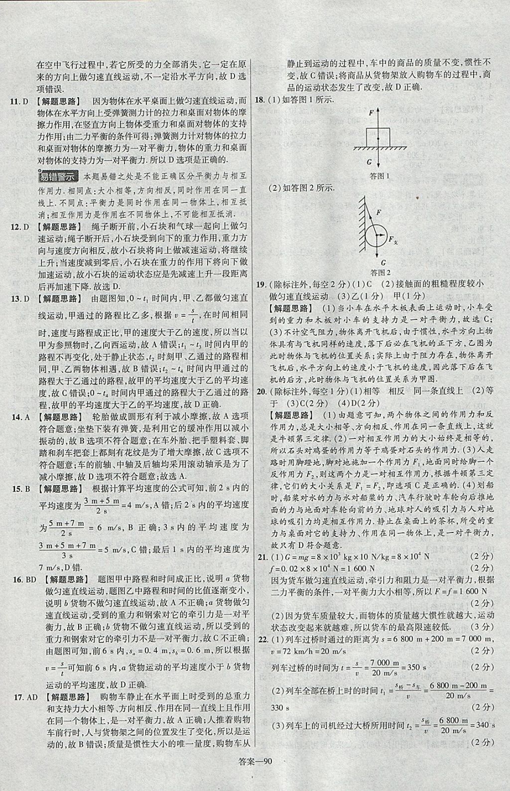 2018年金考卷活頁題選八年級物理下冊滬粵版 參考答案第6頁