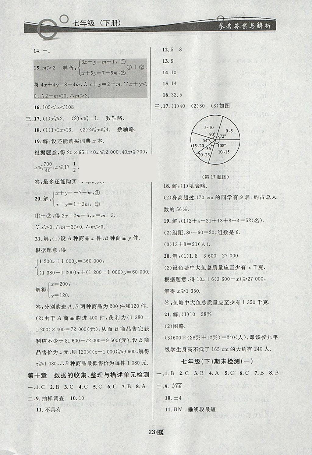 2018年点石成金金牌每课通七年级数学下册人教版 参考答案第23页