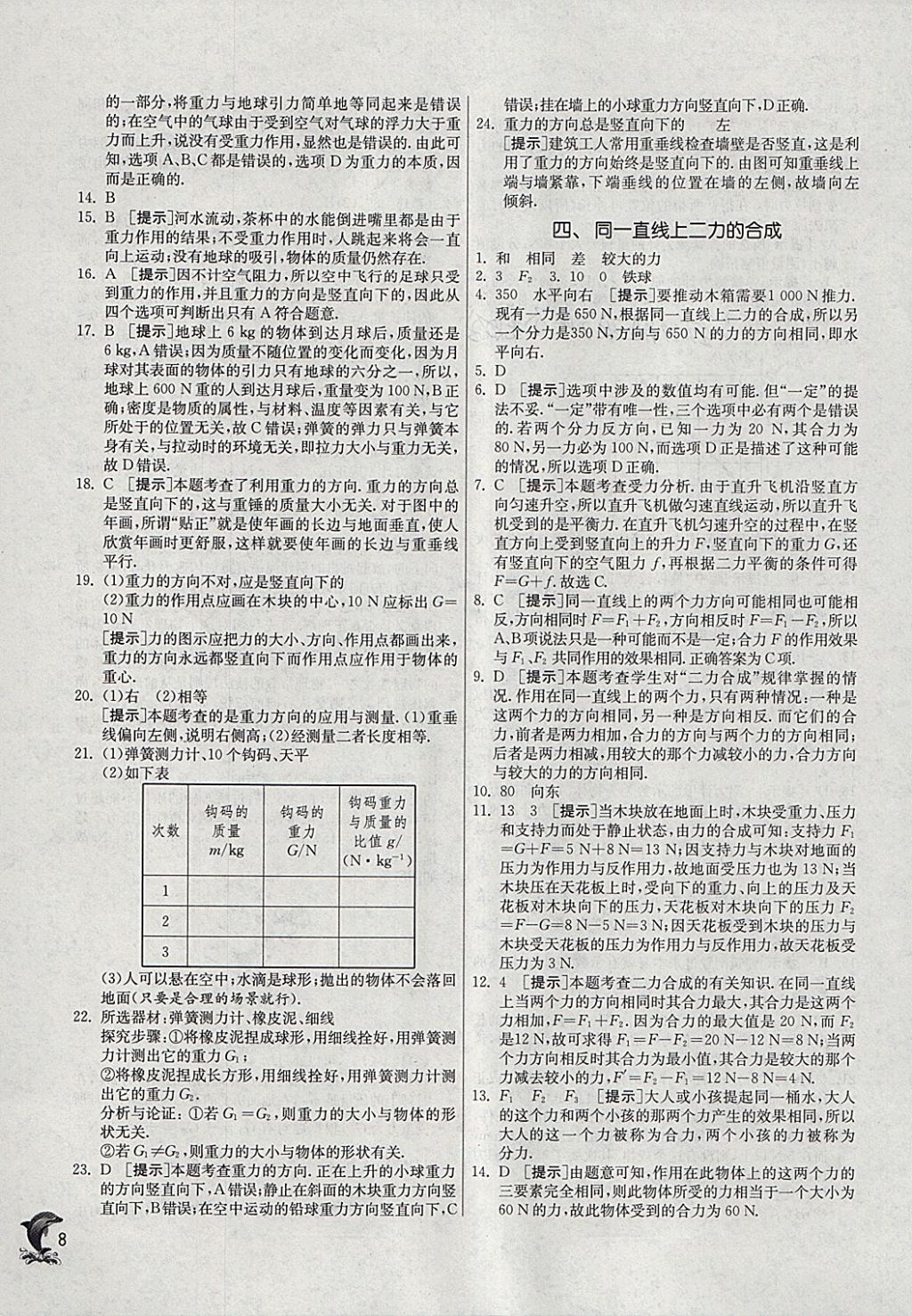 2018年實驗班提優(yōu)訓(xùn)練八年級物理下冊北師大版 參考答案第8頁