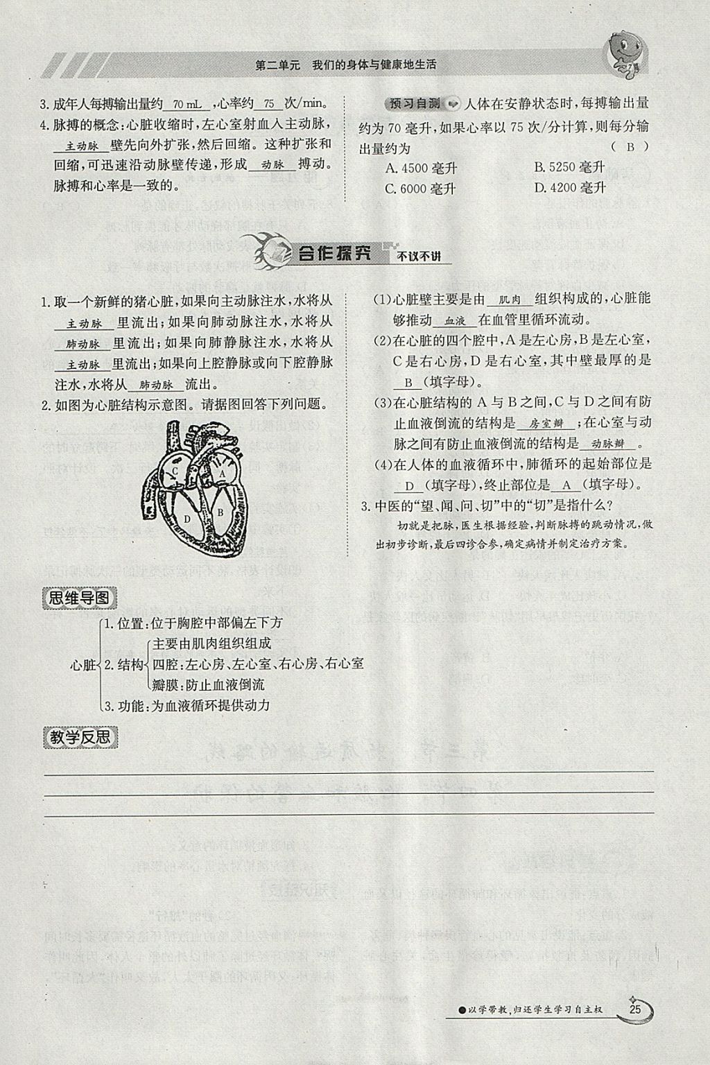 2018年金太陽(yáng)導(dǎo)學(xué)案七年級(jí)生物下冊(cè)冀少版 參考答案第25頁(yè)