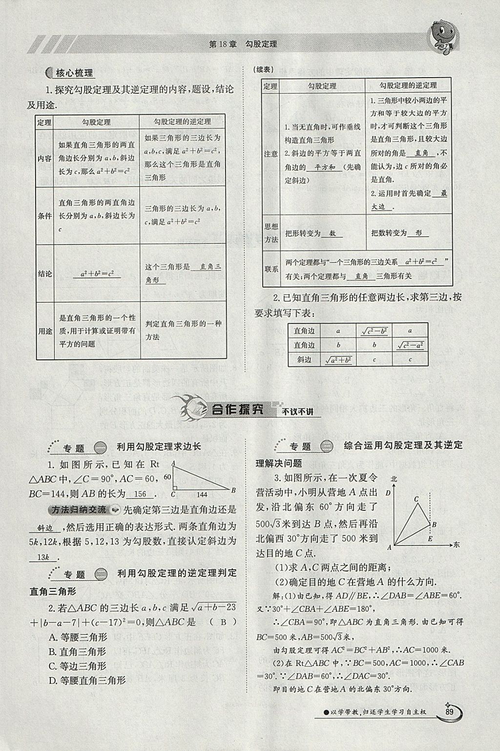 2018年金太阳导学案八年级数学下册沪科版 参考答案第89页