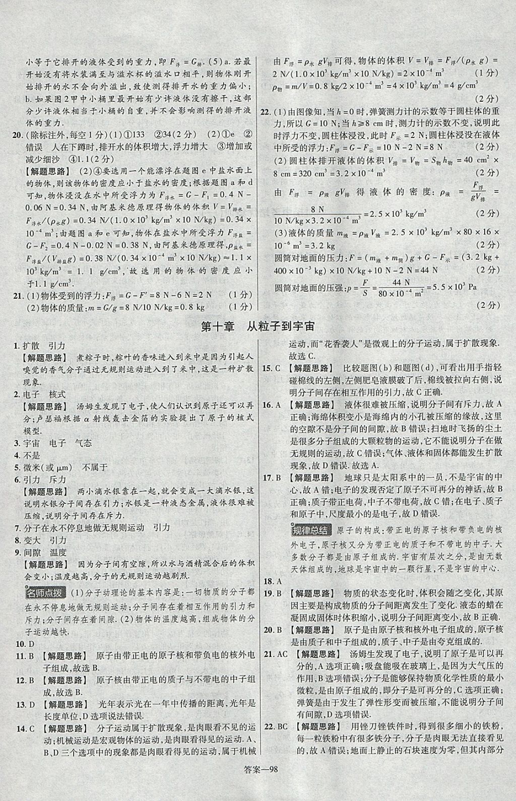 2018年金考卷活頁題選八年級(jí)物理下冊(cè)滬粵版 參考答案第14頁