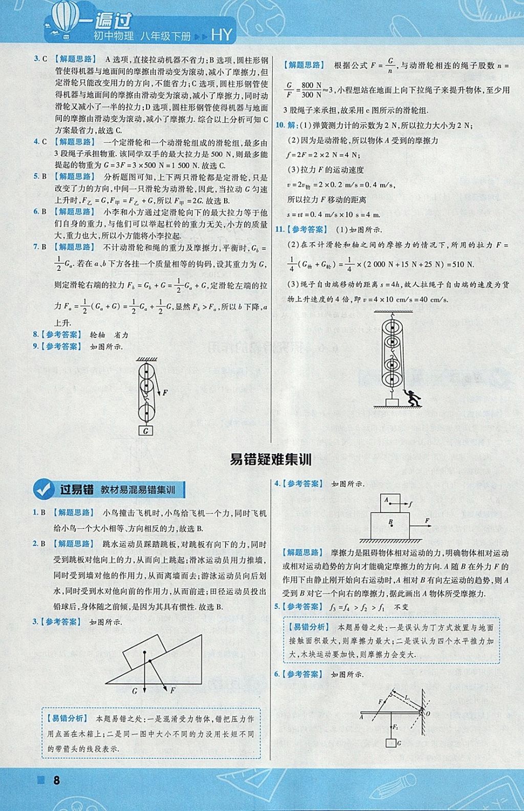 2018年一遍過(guò)初中物理八年級(jí)下冊(cè)滬粵版 參考答案第8頁(yè)