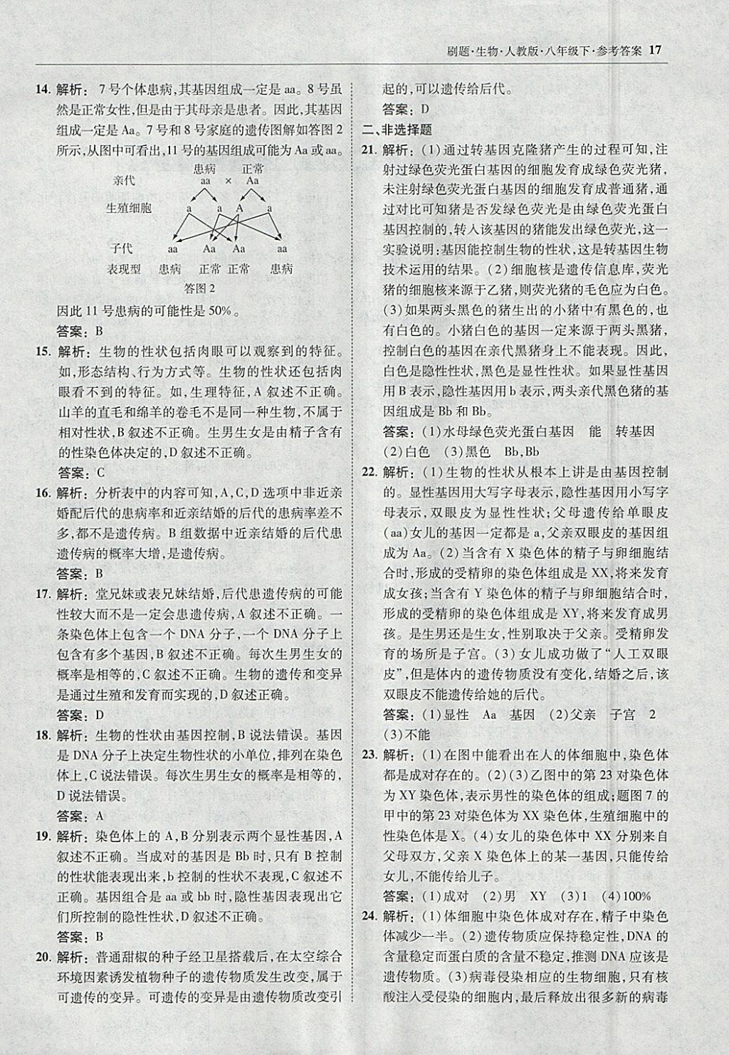 2018年北大綠卡刷題八年級(jí)生物下冊(cè)人教版 參考答案第16頁(yè)