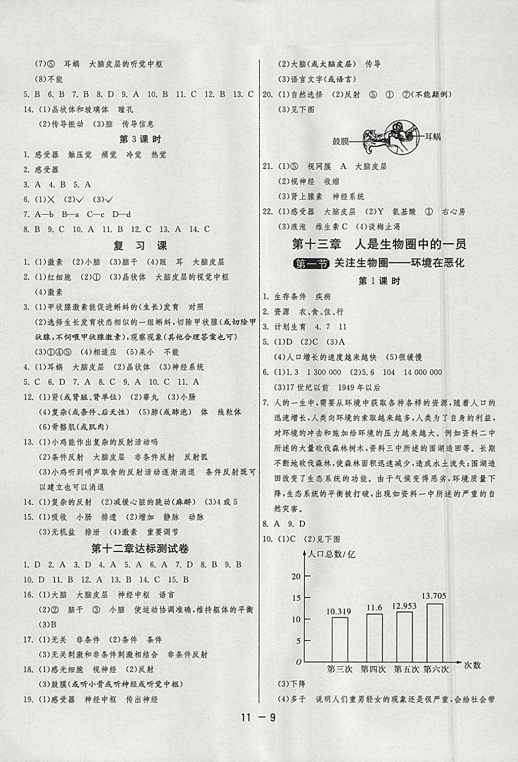 2018年1课3练单元达标测试七年级生物学下册苏教版 参考答案第9页