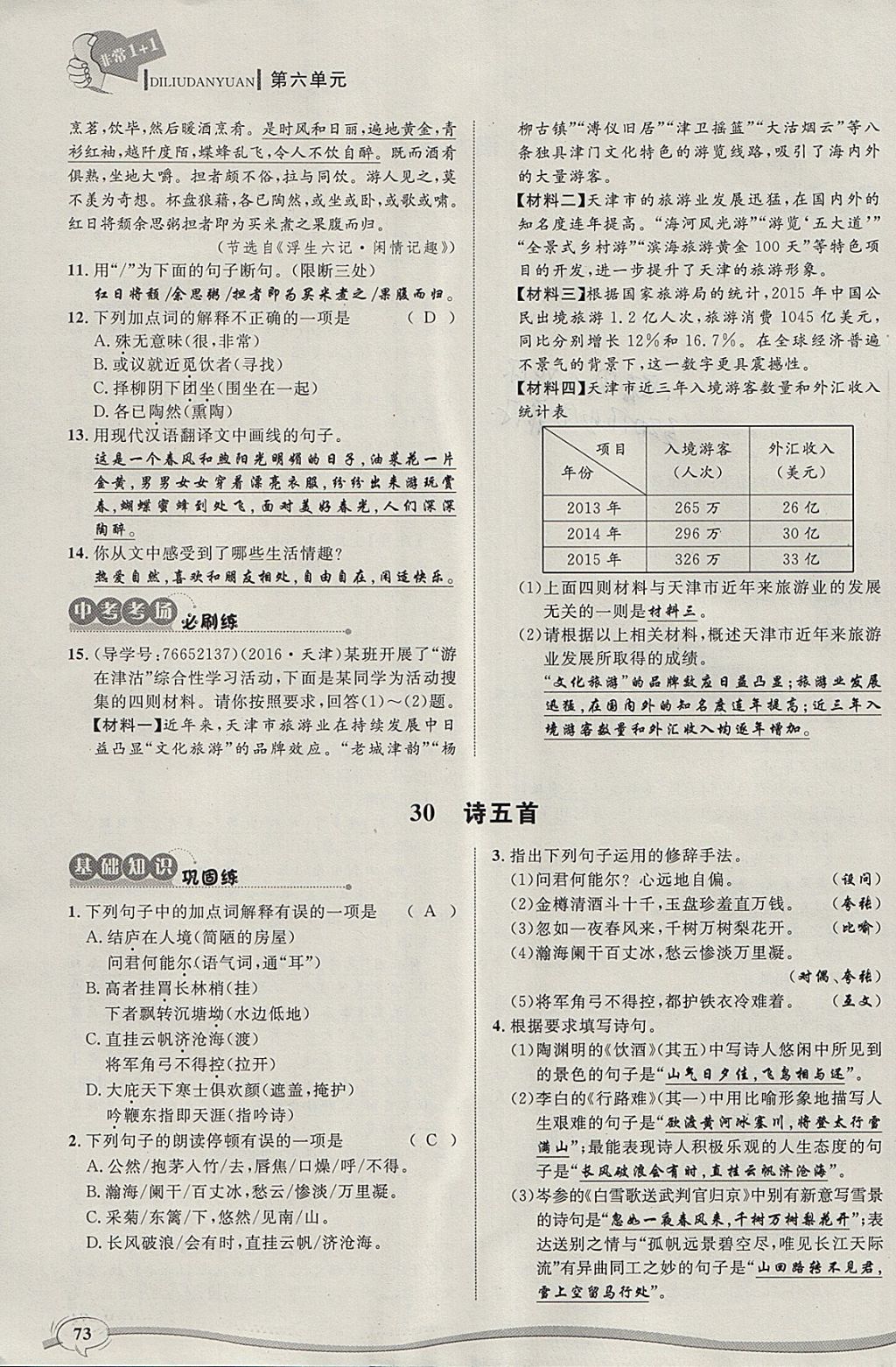 2018年非常1加1完全題練八年級語文下冊人教版 參考答案第106頁