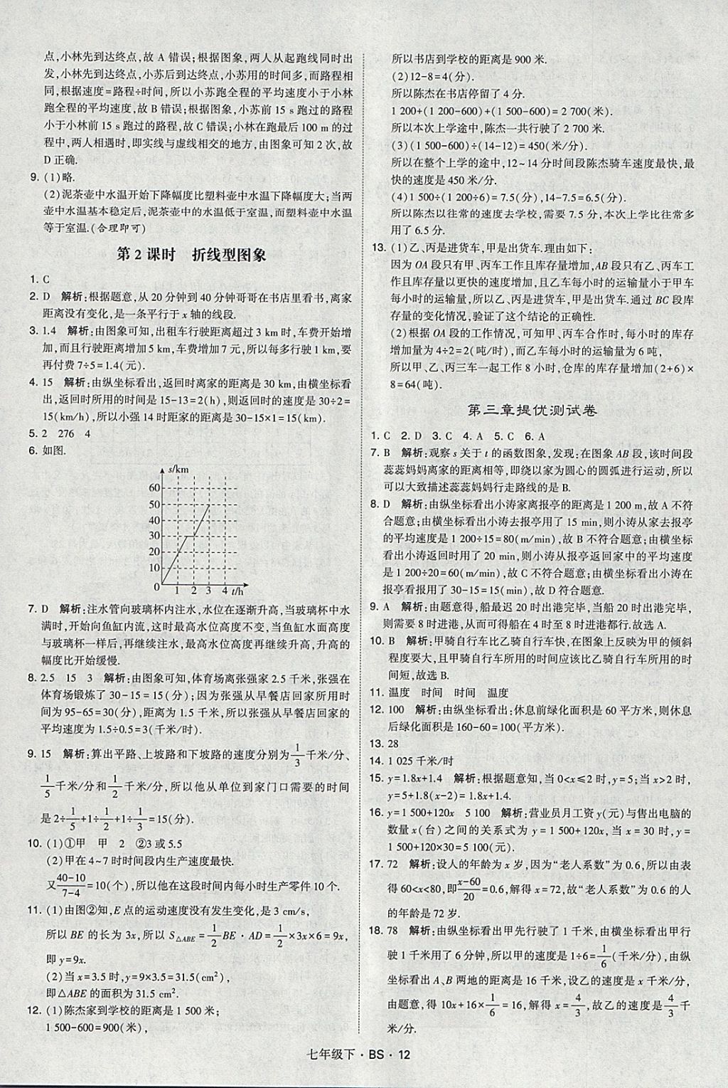 2018年经纶学典学霸七年级数学下册北师大版 参考答案第12页