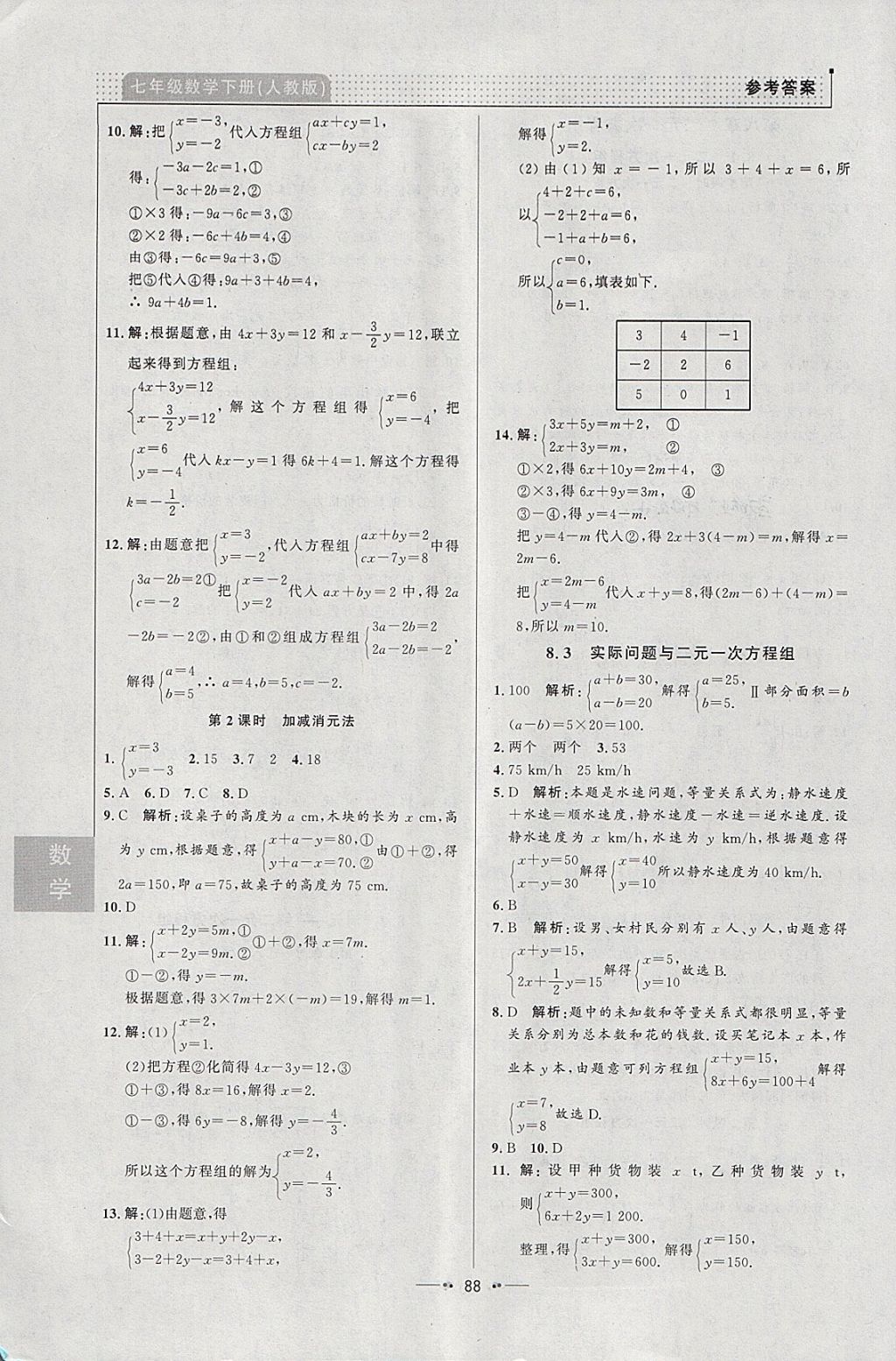 2018年99加1活頁卷七年級數(shù)學下冊人教版 參考答案第10頁