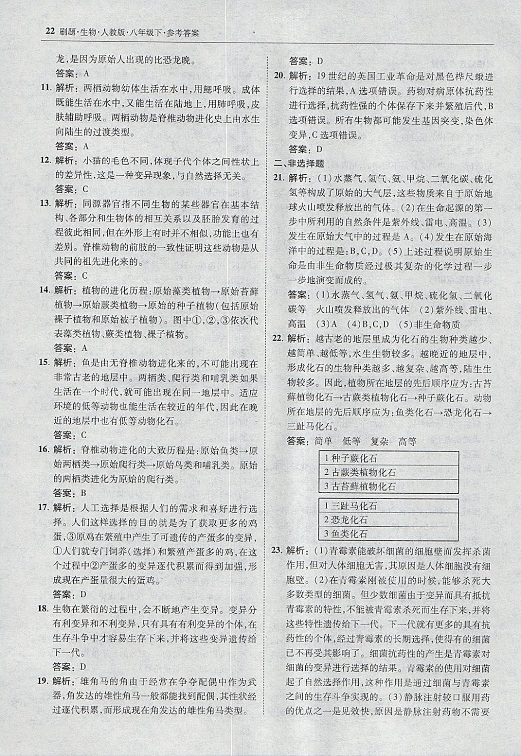 2018年北大綠卡刷題八年級生物下冊人教版 參考答案第21頁