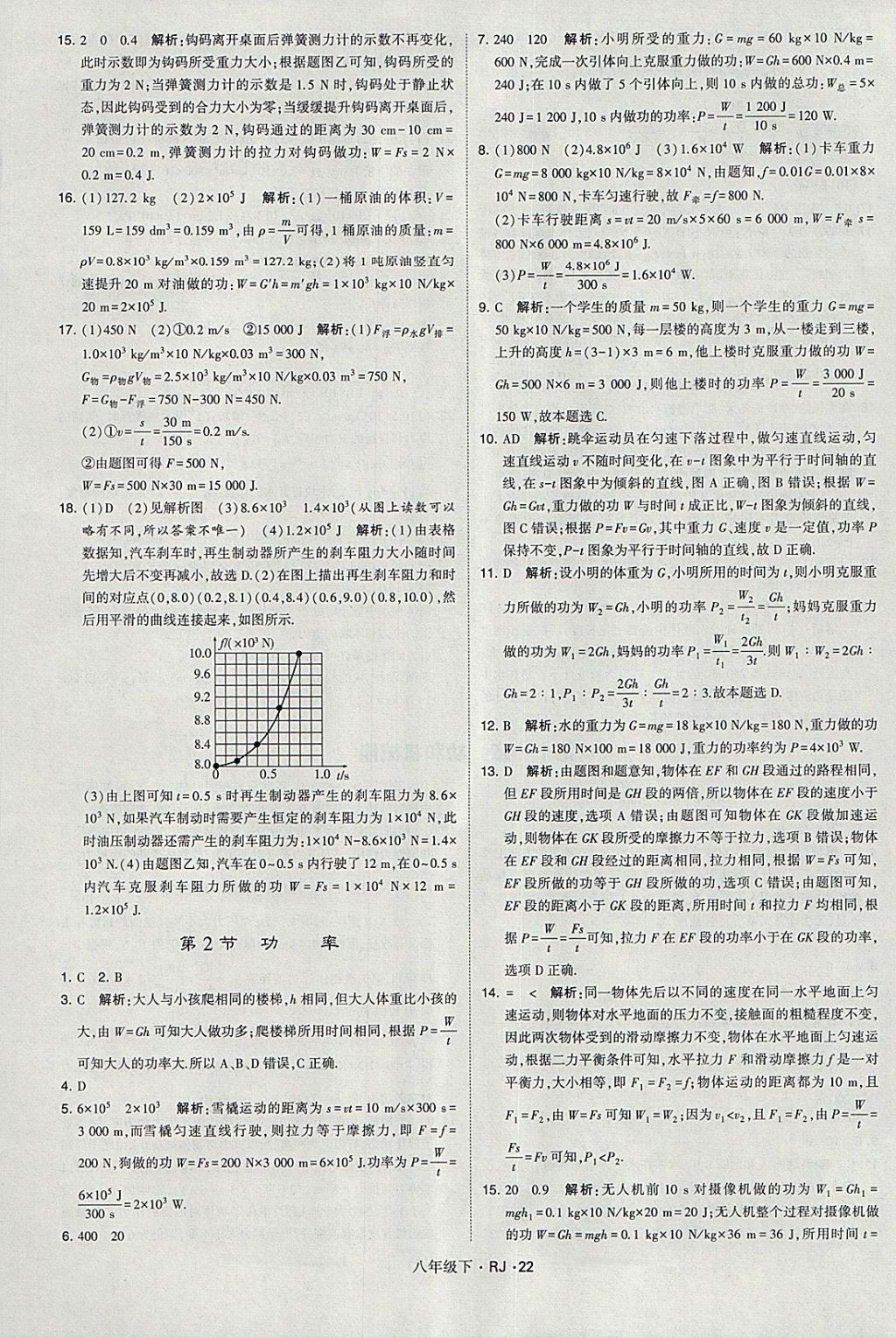 2018年经纶学典学霸八年级物理下册人教版 参考答案第22页