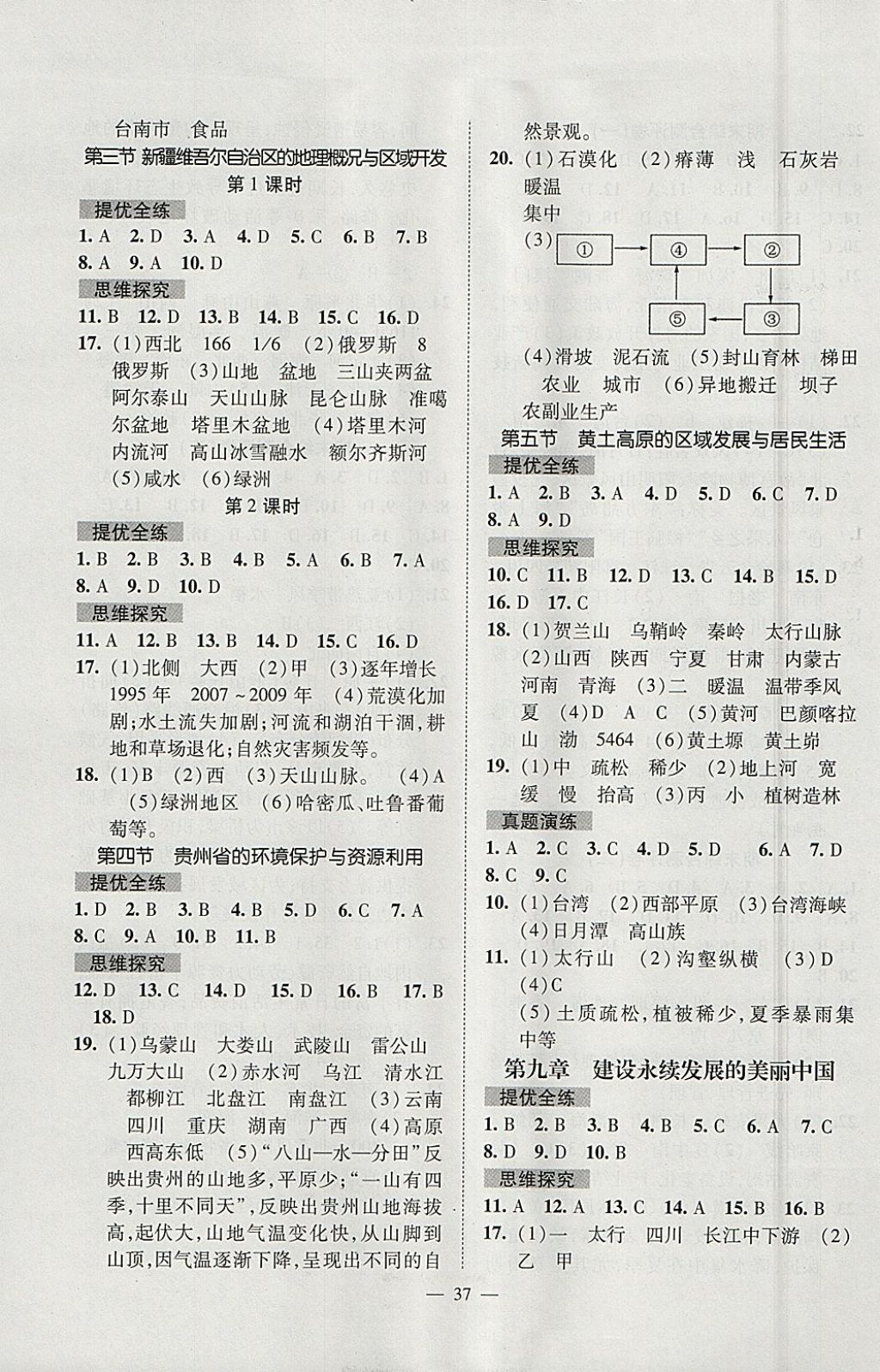 2018年激活思維智能訓(xùn)練課時導(dǎo)學(xué)案八年級地理下冊湘教版 參考答案第5頁