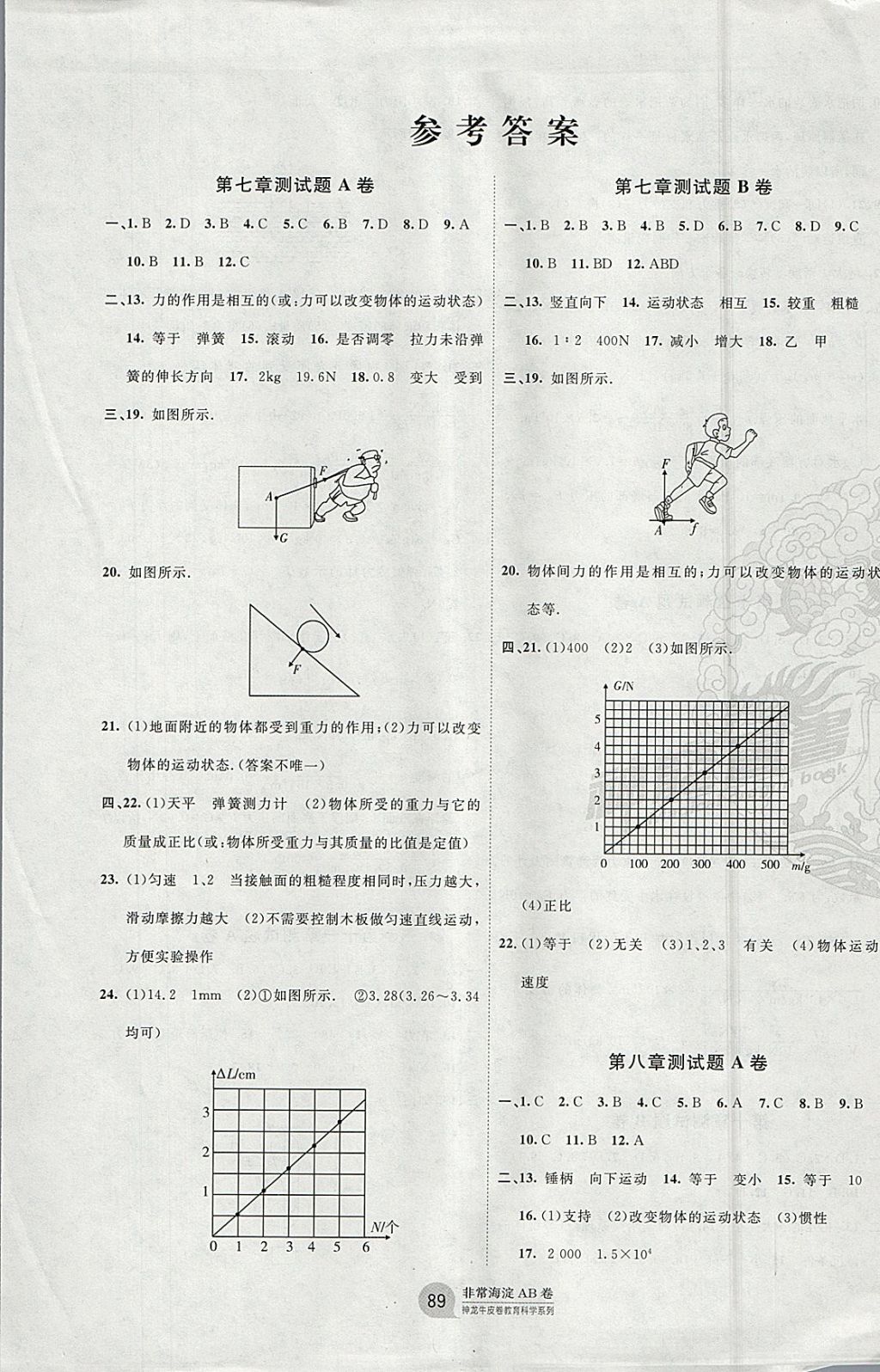 2018年海淀單元測試AB卷八年級物理下冊教科版 參考答案第1頁