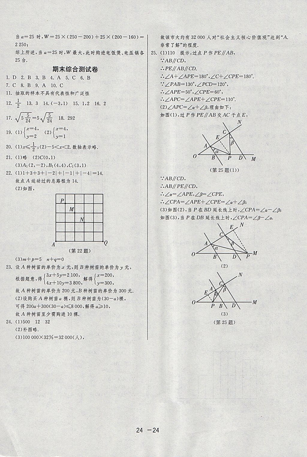 2018年1课3练单元达标测试七年级数学下册人教版 参考答案第24页