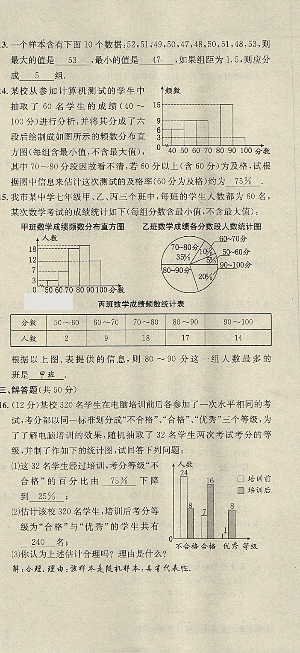 2018年名校秘题全程导练七年级数学下册人教版 参考答案第171页